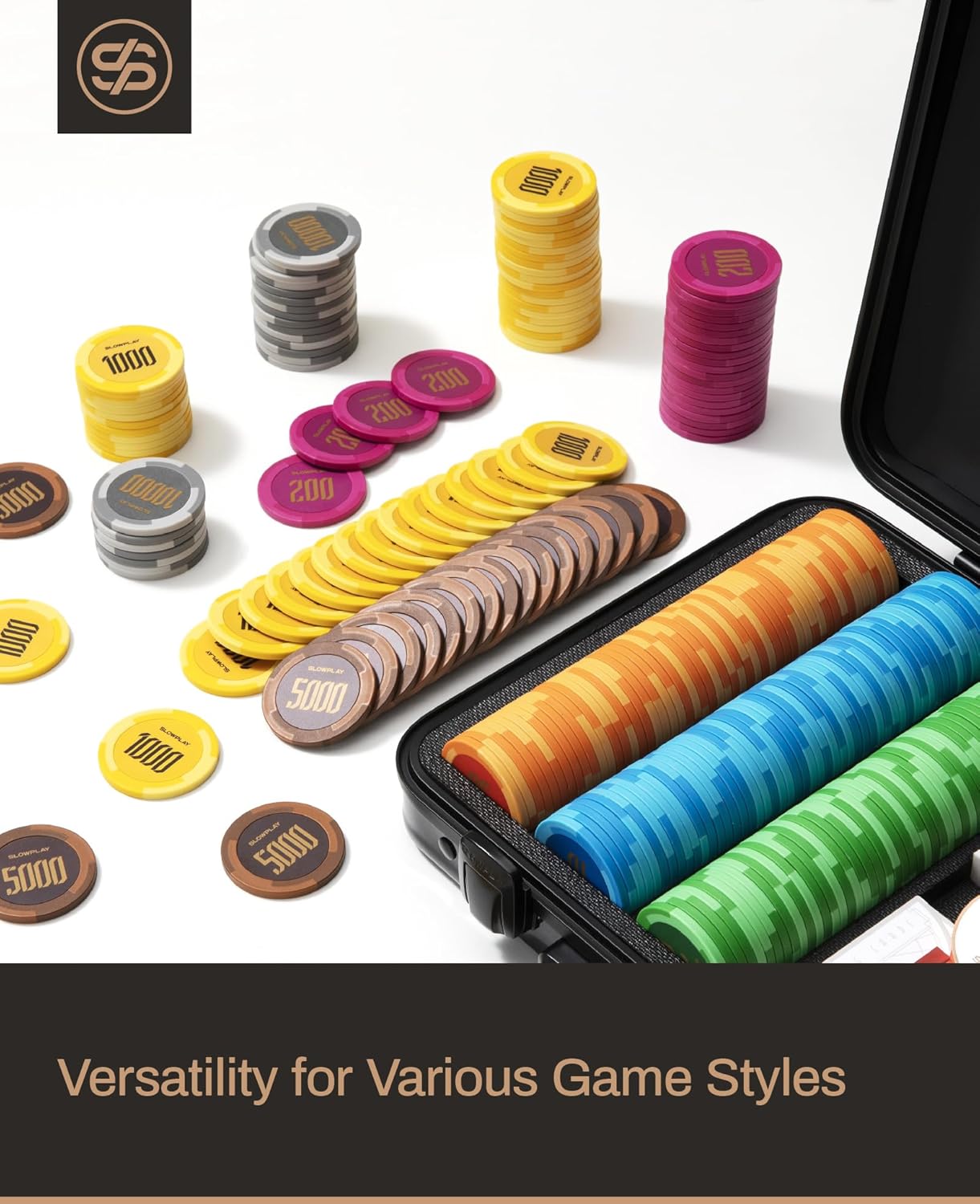 SLOWPLAY Godel Clay Poker Chips, 14 Grams Heavyweight Clay Composite, 40mm Large Chips in Bulk, Pack of 50 with Denomination of 5000