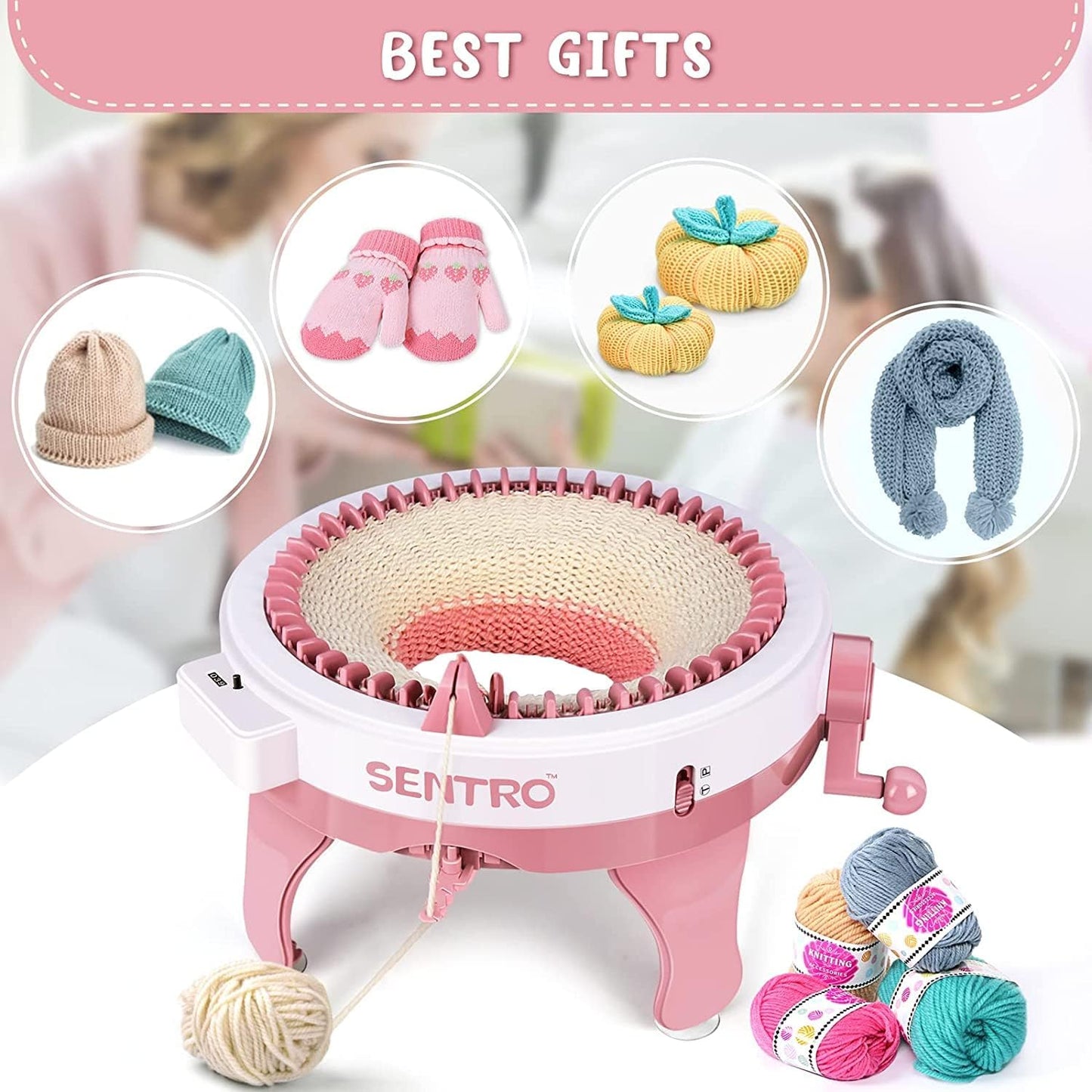 BZVV Knitting Machine for SENTRO 48 Needles Smart Knitting Crochet Machine with Row Counter for Adults and Beginners, Knitting Board Rotating Double Loom, Weaving Loom Machine Kit New Year Gifts