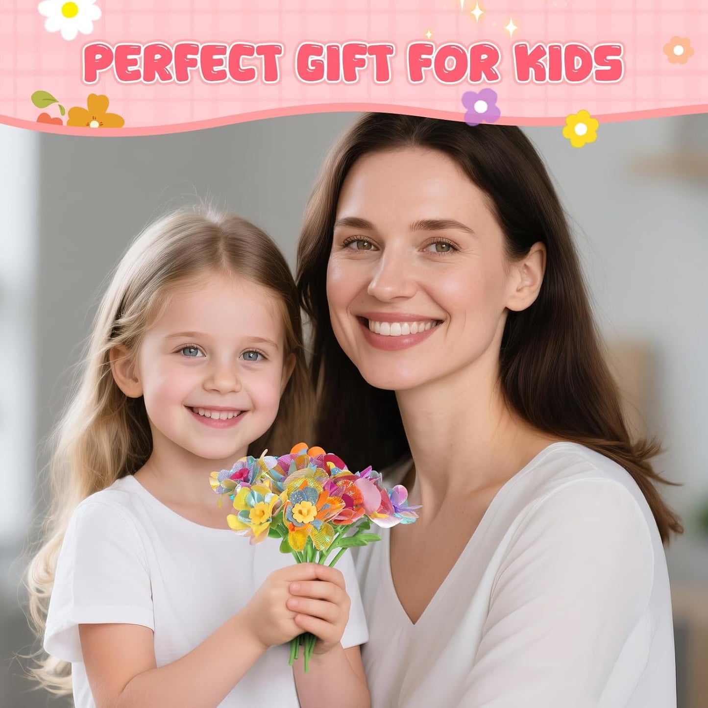 Crelloci DIY Flower Accessories Refill Pack for Kids – Fabric Petals and Flower Parts to Mix & Match – Craft Supply Kit for Making Colorful Bouquet Gifts – STEM Art Toy for Girls Ages 3+