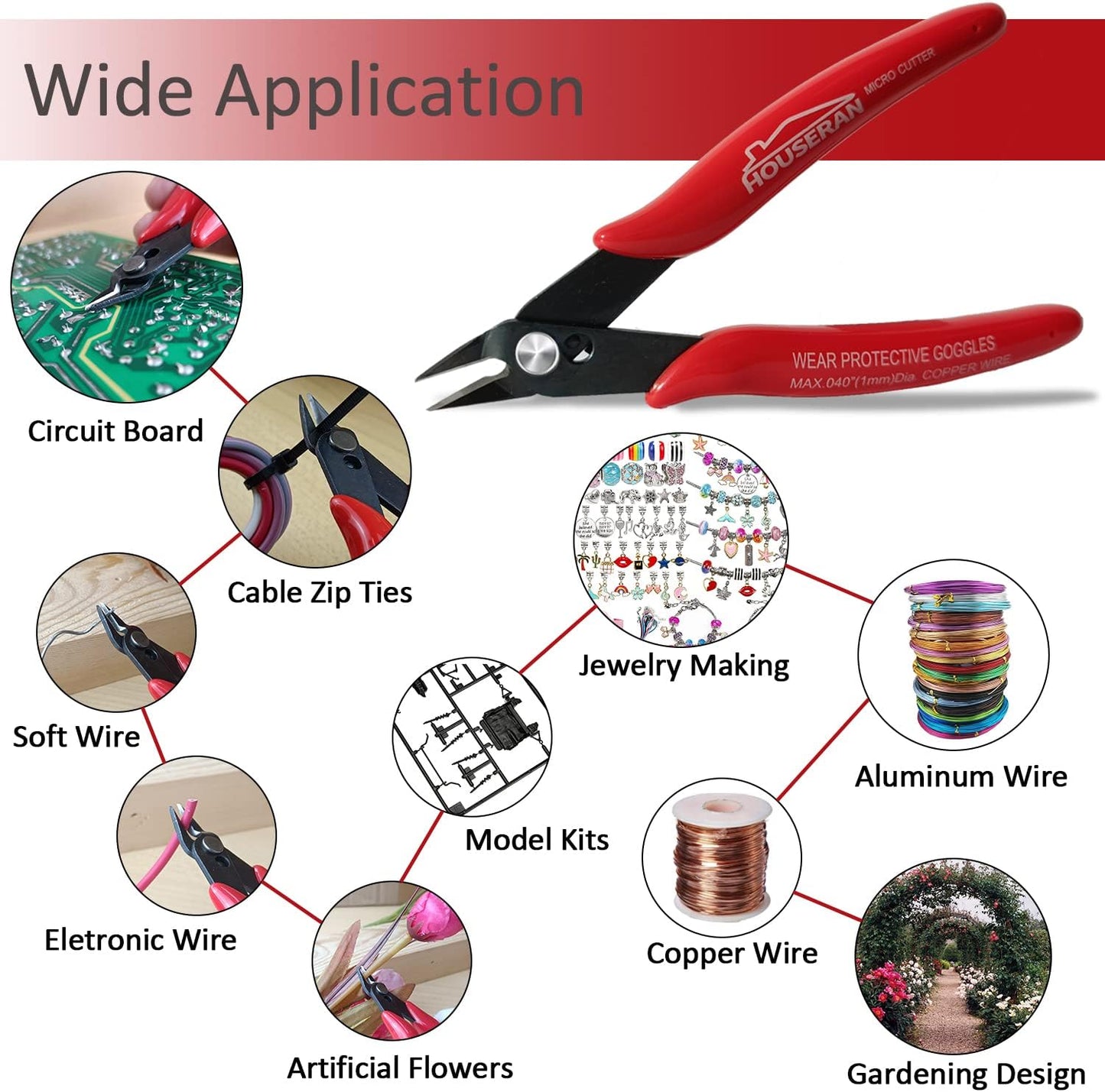 Small Wire Cutters, 5 PACK, 5 Inch Micro 170 Flush Cutter, HOUSERAN Wire Cutters Spring Loaded Cutting Pliers, Side Cutters, Diagoanl Cutters for Jewelry Making, Models, Zip Ties Plastic Wire Snips
