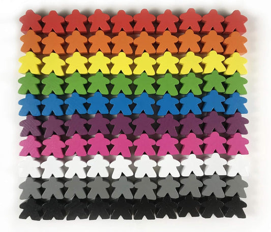 100 Wooden Meeples, Family Games Accessories – Multi-Color Board Game Tokens Ideal for Sorting, Counting, Classrooms, Replacement Pieces