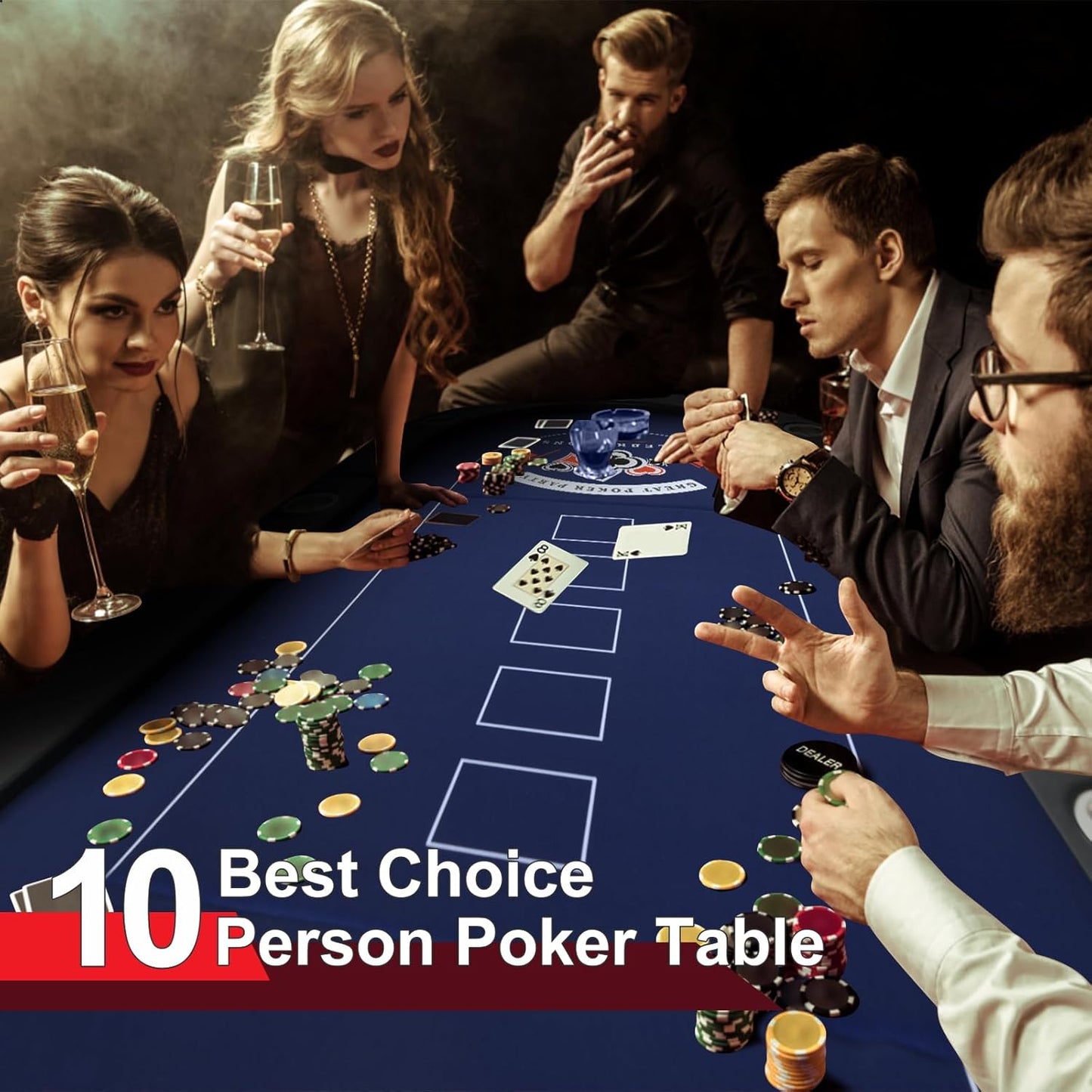 84" Poker Table, 10 Players Foldable Casino Leisure Texas Holdem Table, Portable Folding Game Table with Padded Rails and Cup Holders for Texas Card, Blackjack Board Game（Black）