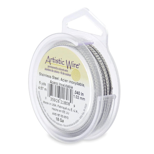 Artistic Wire, 18 Gauge / 1.0 mm Stainless Steel Craft Wire, Round Twist, 5 yd / 4.57 m