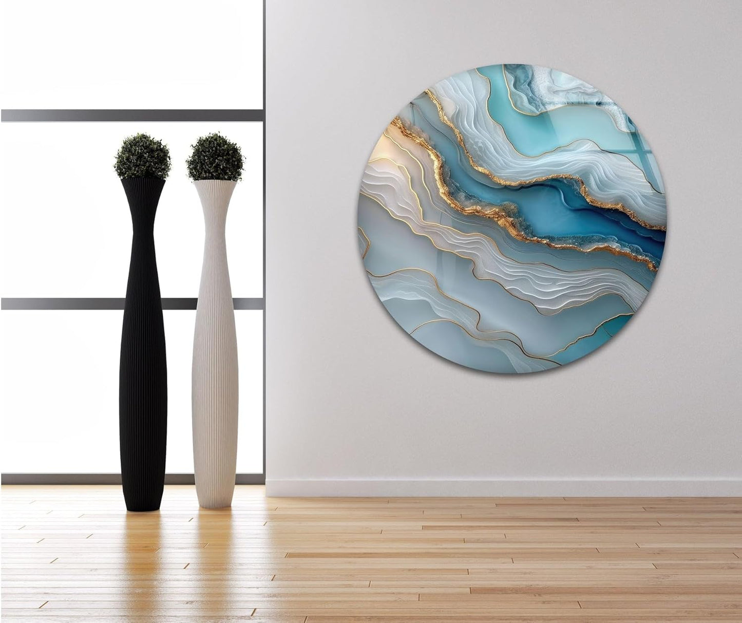 My Photostation.com 27Wx43H'' Turquoise and Blue Alcohol ink Glass Wall Art Tempered Glass Printing Wall Decor Large Wall Art Wall Hangings