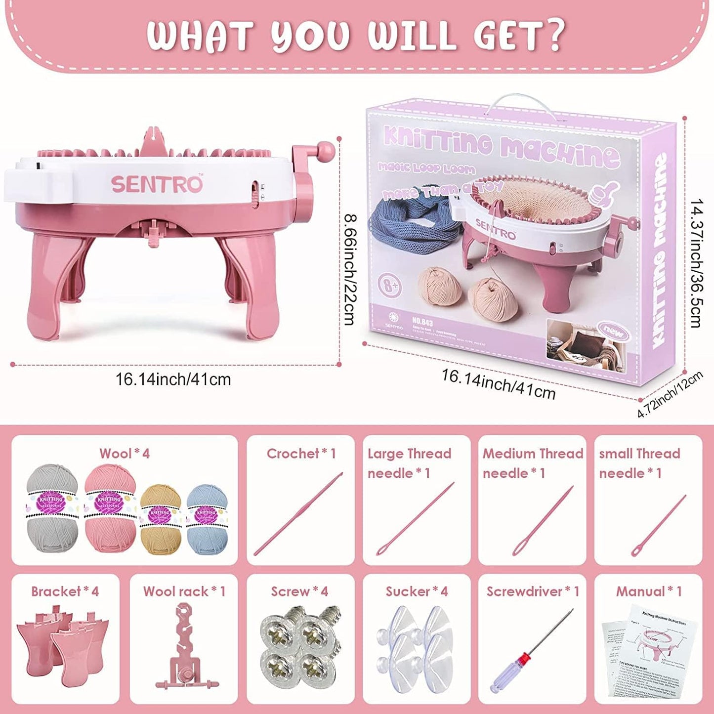 SENTRO 48 Needles Knitting Machines with Row Counter,Smart Knitting Crochet Machine,Weaving Round Loom,Double Knit Loom Machine Kit,DIY Knit Scarf Hat Sock