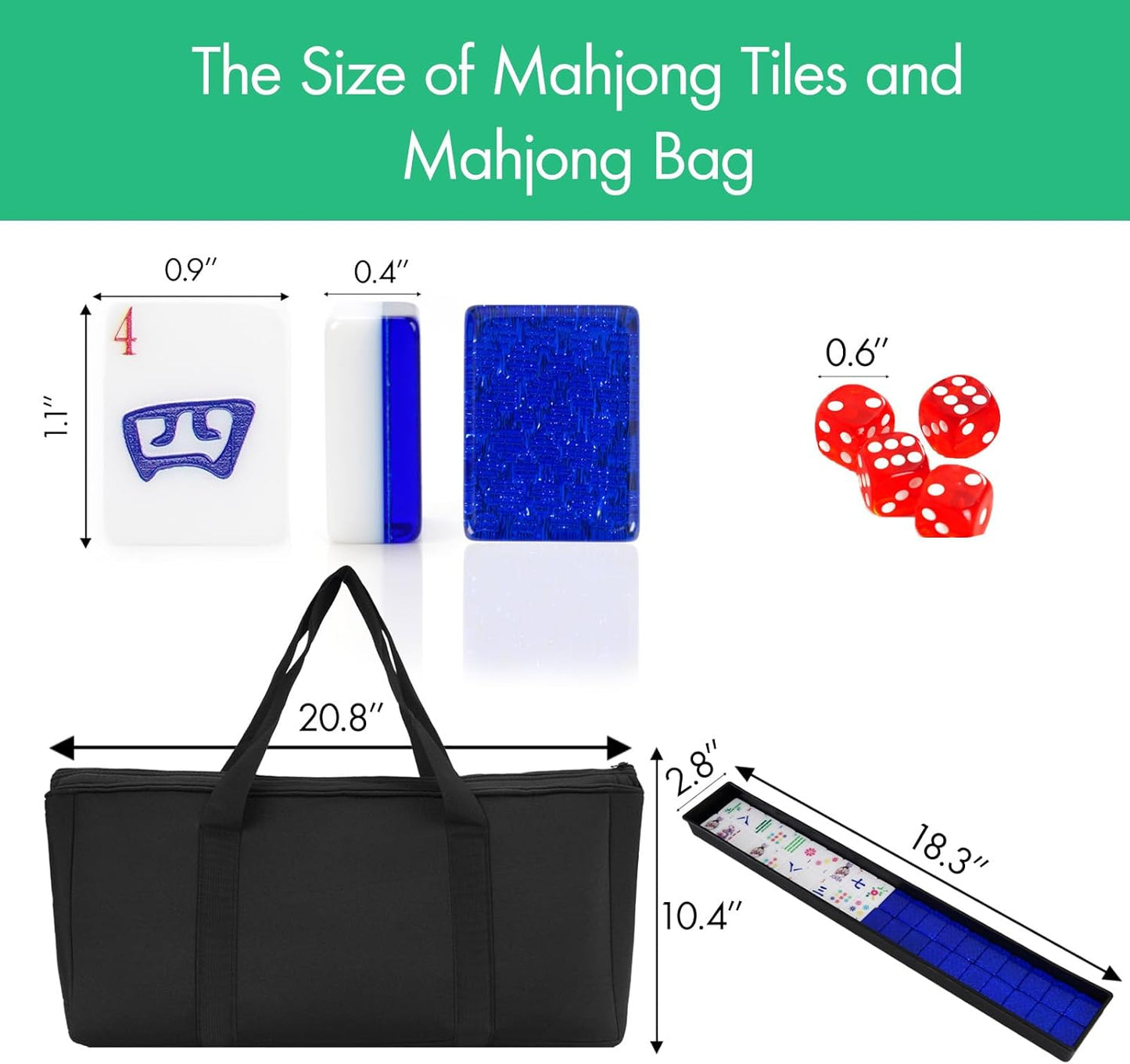 American Mahjong Set with 160 Acrylic White Tiles and 4 Transparent Holders/Pushers, Portable American Style Mahjong Game with Carrying Bag, Classic Board Games for Family Night