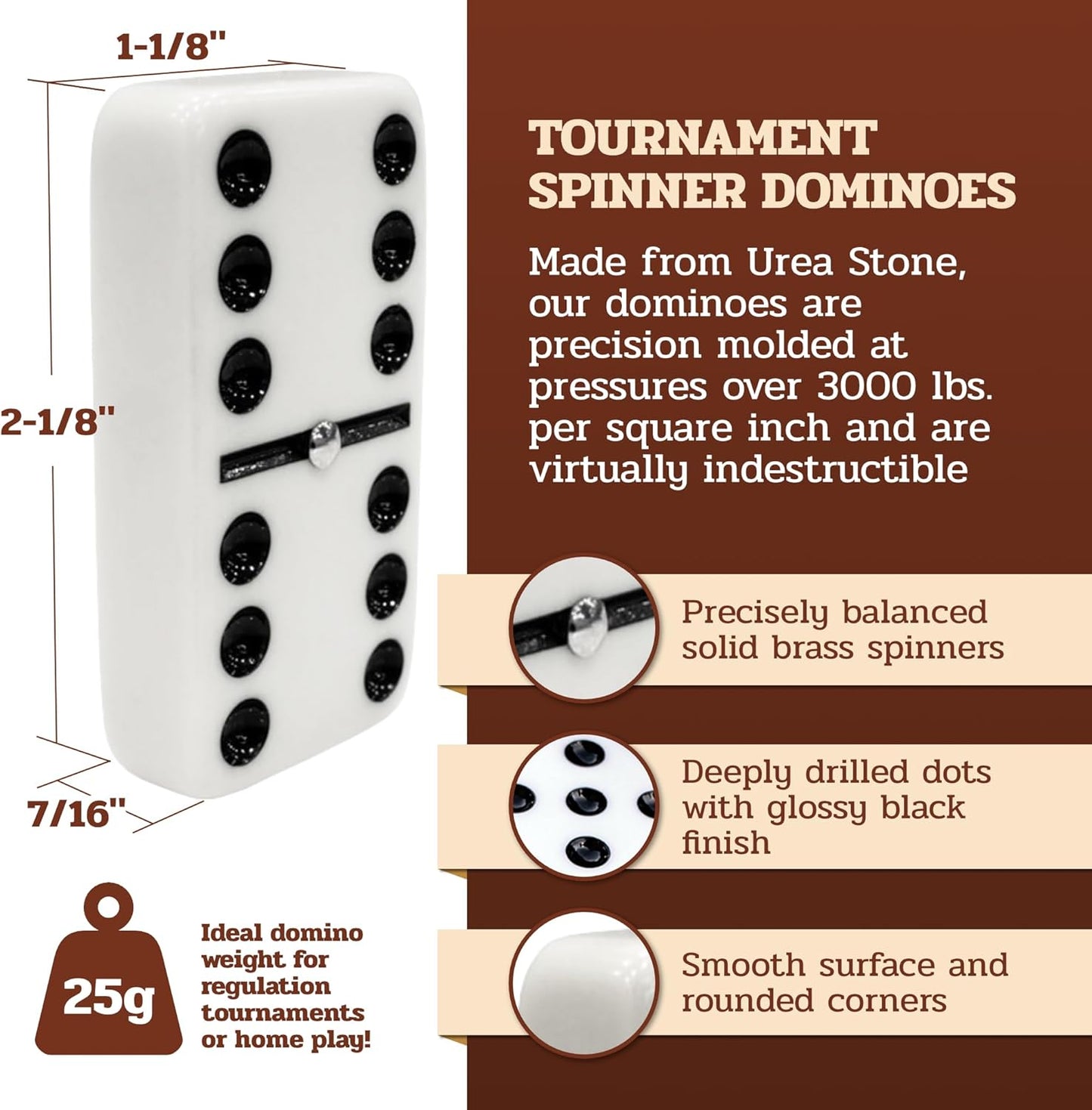 Alex Cramer Le Club Luxury Domino Set with USA-Made Handcrafted Walnut Case and Cribbage Top - 28 Tournament Quality Indestructible Spinner Dominoes. Gold & Nickel pegs