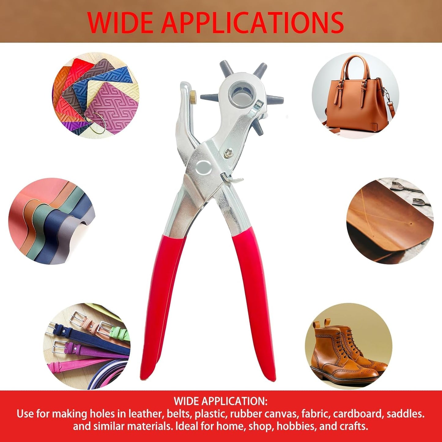 Adorox Heavy Duty Belt Hole Puncher for Leather – 6 Size Revolving Leather Hole Punch Tool with Ruler & Deburring File, Perfect for Belts, Straps, DIY Leathercraft, and Repair