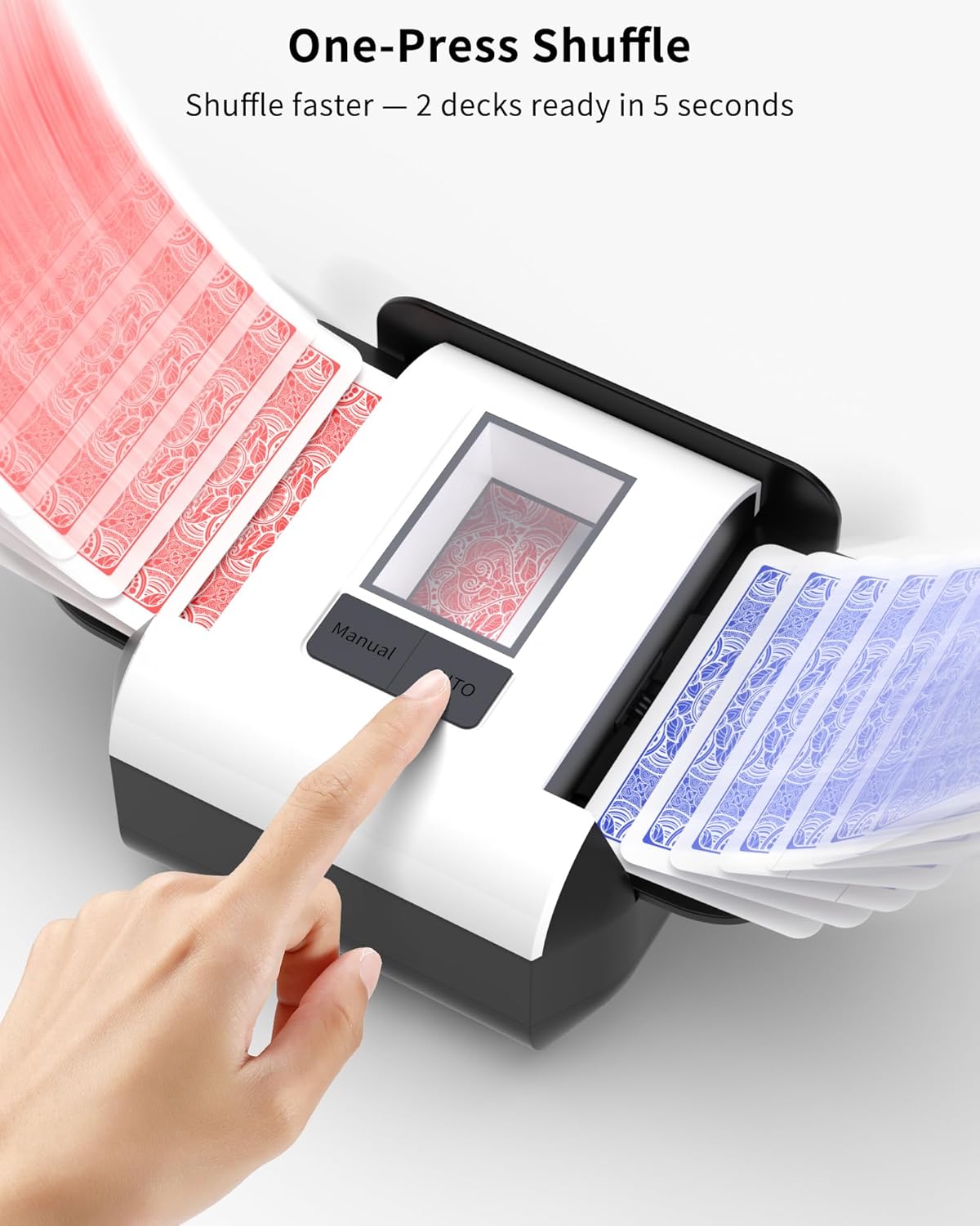 Automatic Card Shuffler Machine for 1–2 Decks, USB-C Rechargeable, Heavy Duty, Low Noise, Portable – Works with UNO, Phase 10, Skip-Bo, Blackjack, Standard Playing Cards & More
