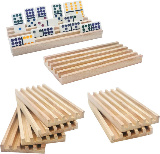 Wooden Domino Trays/Racks Set of 8 Mexican Train Domino Trays/Racks Double 12 Tiles Holders Rack Domino Tiles Holders Domino Wood Holder【 Dominoes not Included】