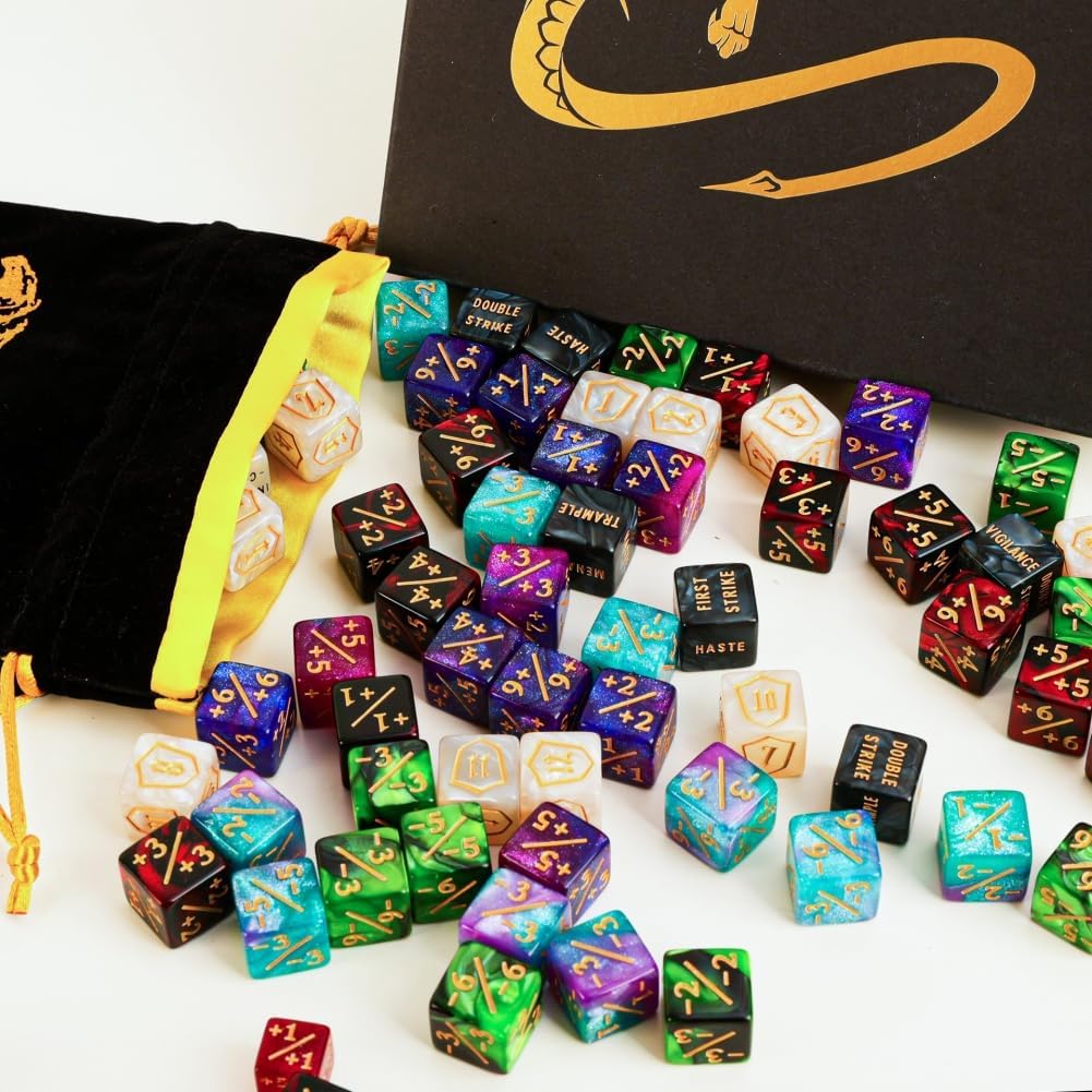 Color MTG Counter Dice Set Keyword Shield Life Counters with Dice Storage Bag for MTG TGG Table Games (72 Pcs)