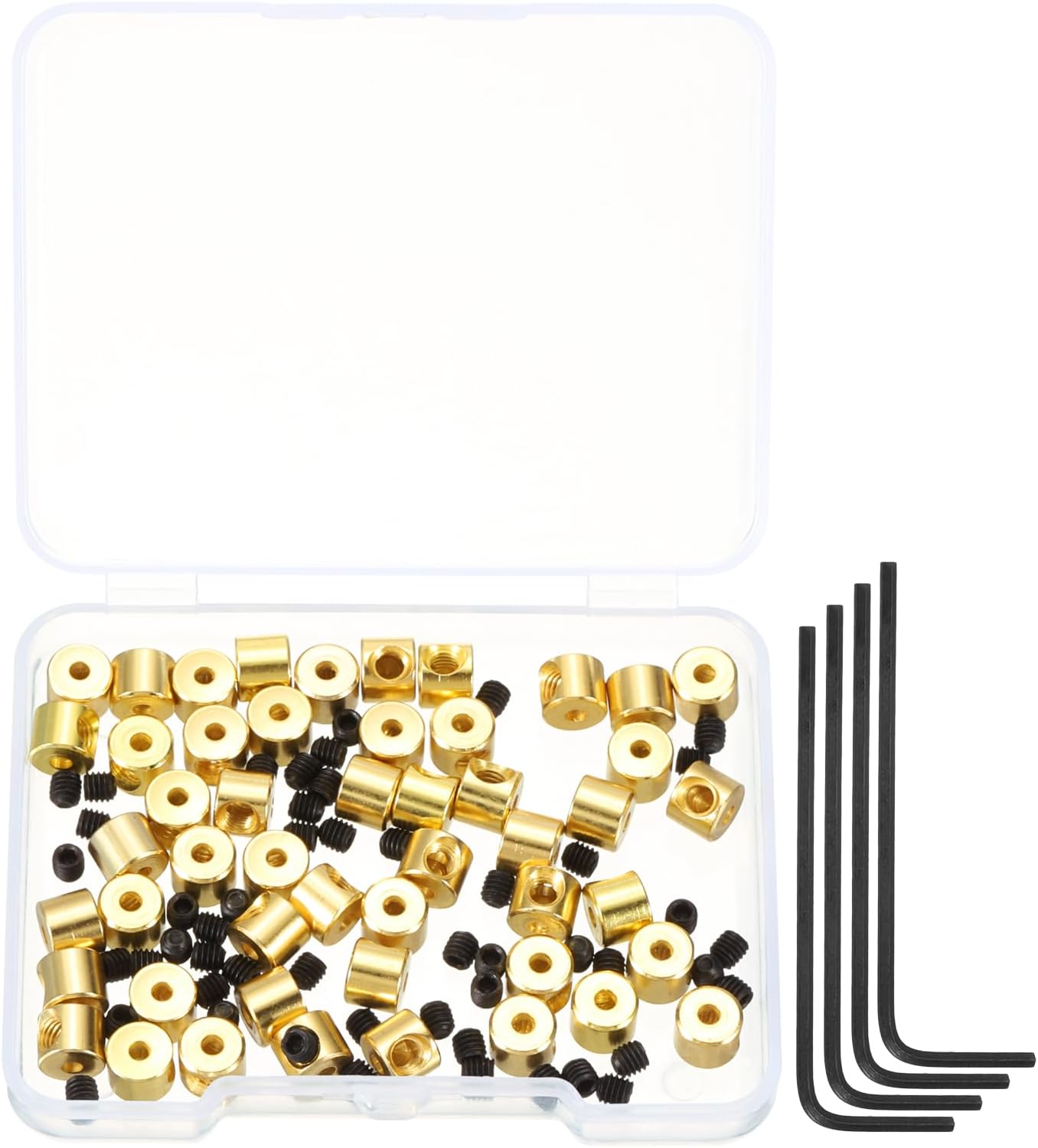 MECCANIXITY 50 Pcs Metal Locking Pin Backs, Locking Pin Keepers Clasps 5mm(H) with 4 Wrench Replacement in Storage Case for Badge, Brooch, Gold Tone