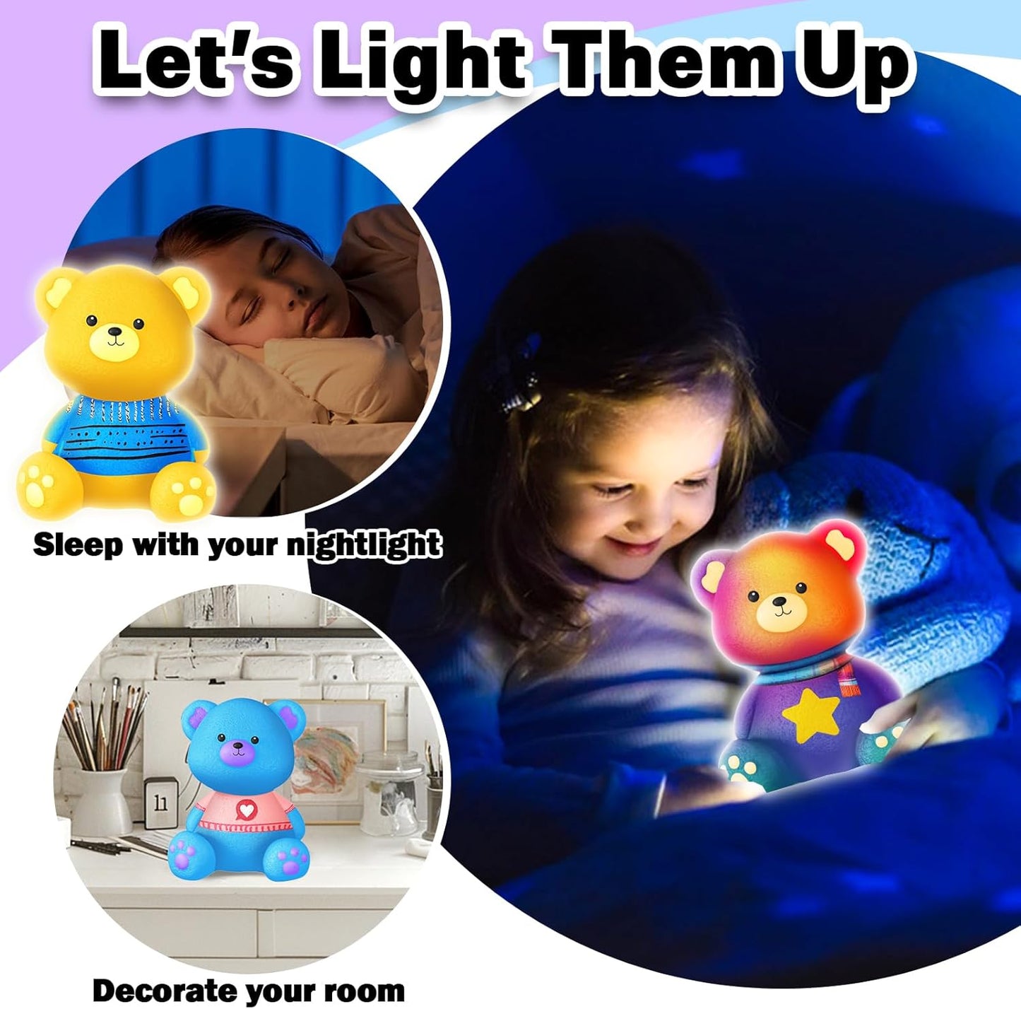 FUNZBO Paint Your Own Bear Lamp Kit - Halloweens Arts and Crafts Supplies Painting Kits for Kids Teens, DIY Night Light Toy for Toddlers Girls Boys Ages 3 4 5 6 7 8 9 10 11 12 13 + Birthday Gifts