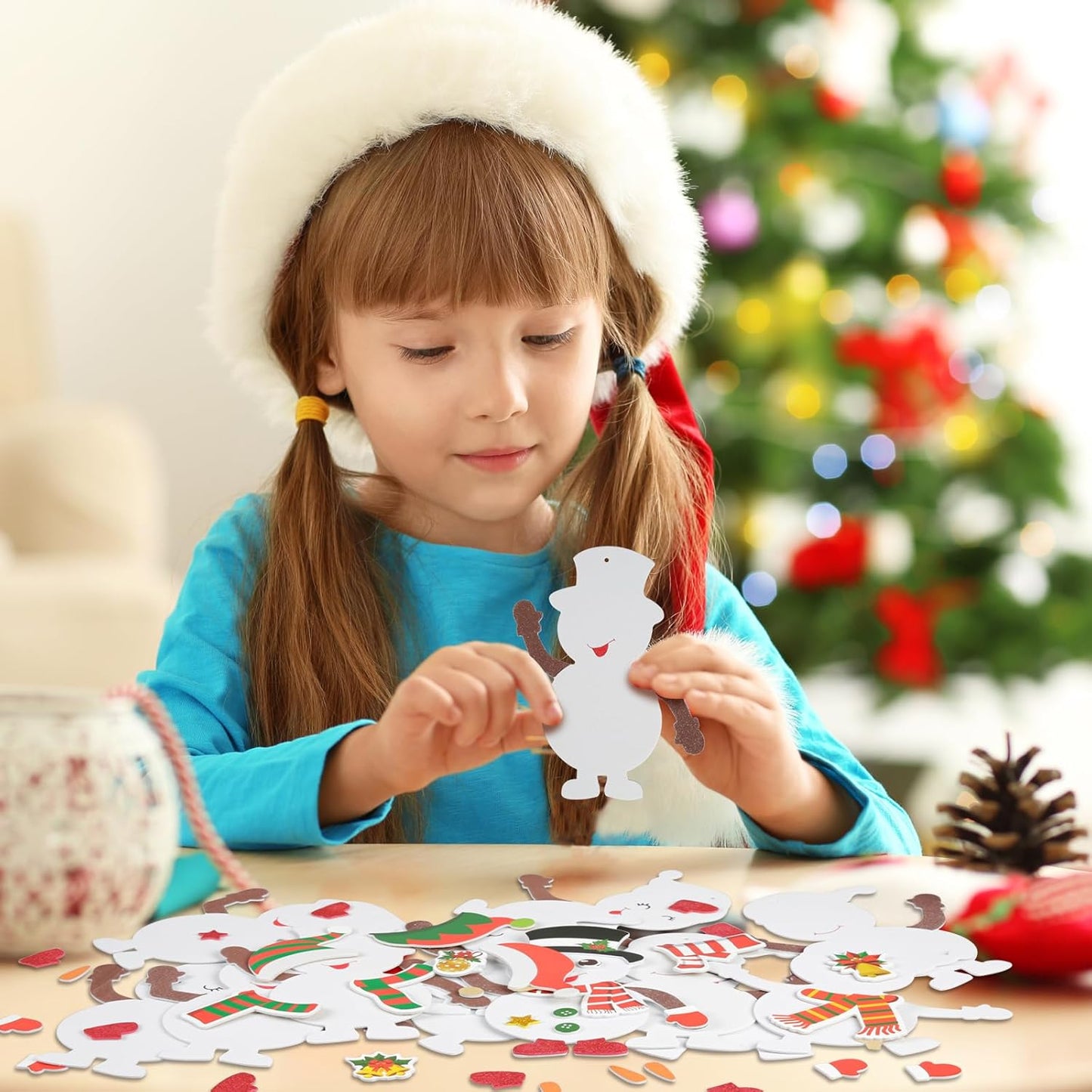 Fennoral 12 Pack Snowman Craft Kits for Kids Make You Own Snowman Foam Stickers Ornament DIY Christmas Arts and Crafts for Chirstmas Party Supplies Winter Christmas Tree Decoration