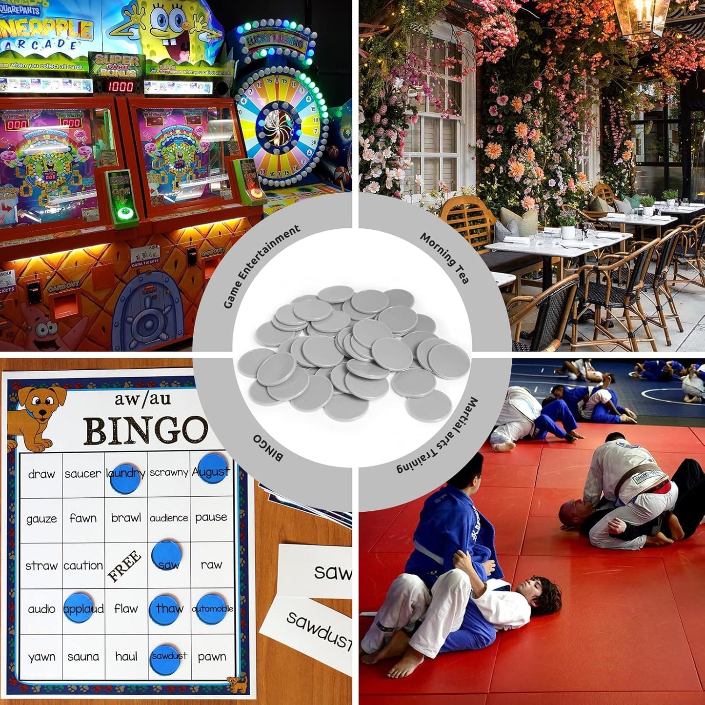 Set of 100 Opaque Plastic Learning Counters Mini Poker Chips Game Tokens with Storage Box (LightGray, 1 Inch)