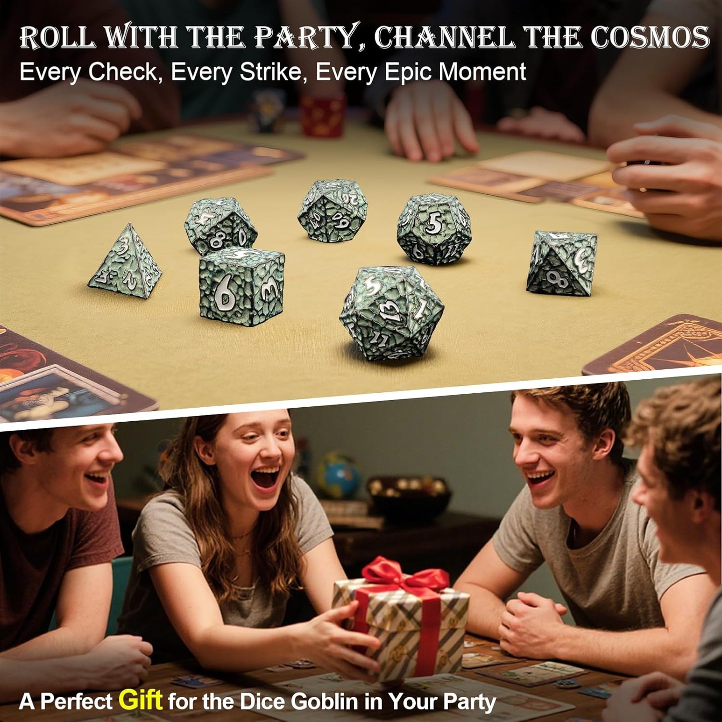 Haxtec Metal DND Dice Set Polyhedral D&D Dice Compatible with Dungeons and Dragons Gift TTRPG Black Green Metal Dice