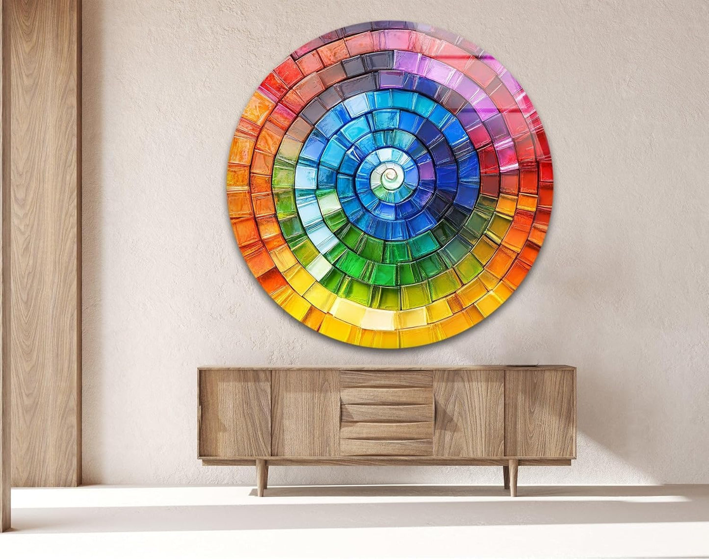My Photostation.com 31.5''(80cm) Diameter Radiant Spiral Spectrum Round Glass Wall Art Tempered Glass Printing Wall Decor Large Wall Art Wall Hangings
