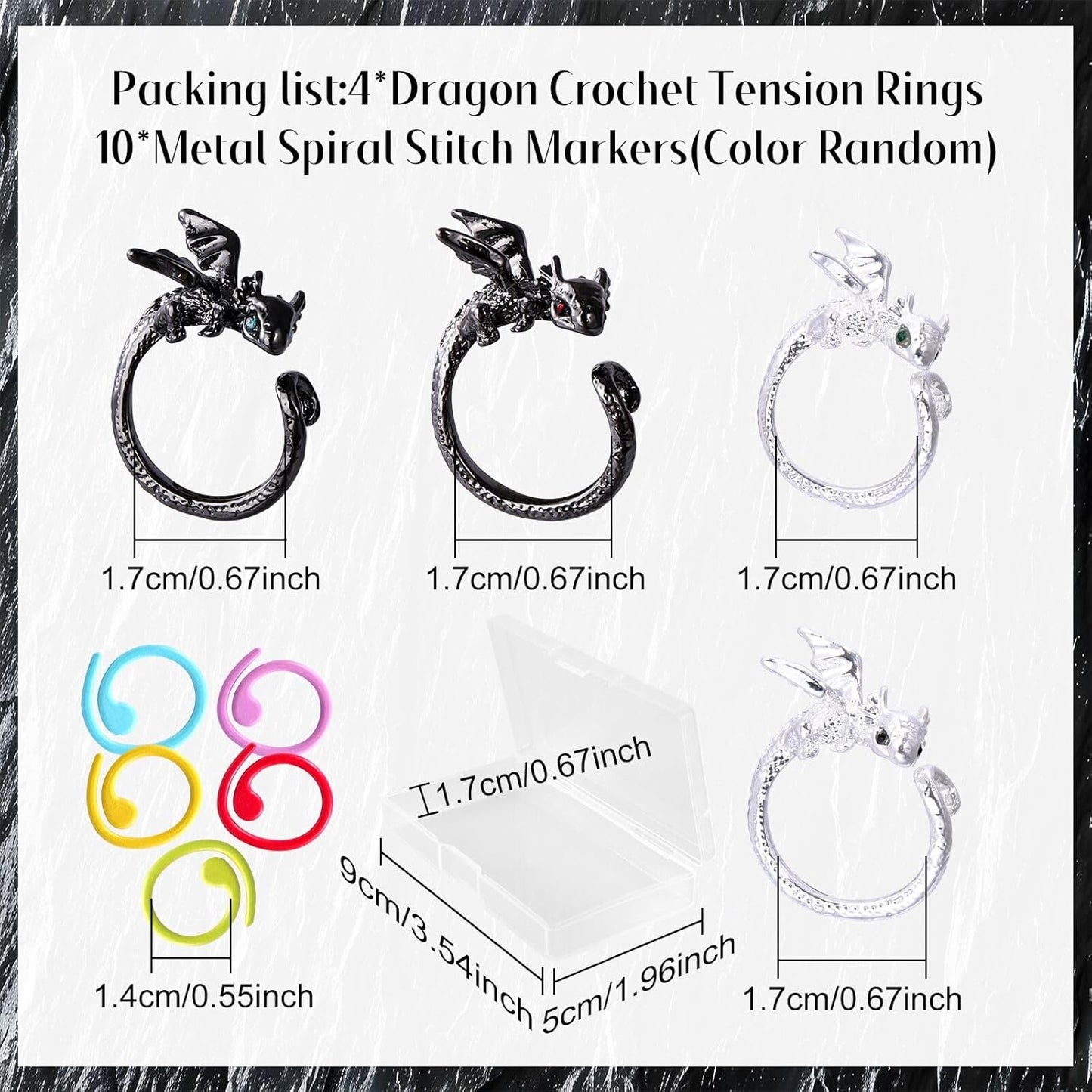 Wurosi 4PCS Crochet Rings, Dragon Tension Rings for Crocheting, Adjustable Crochet Tension Ring for Finger, Yarn Guide Rings for Crocheters Knitters Mom Grandma Gifts