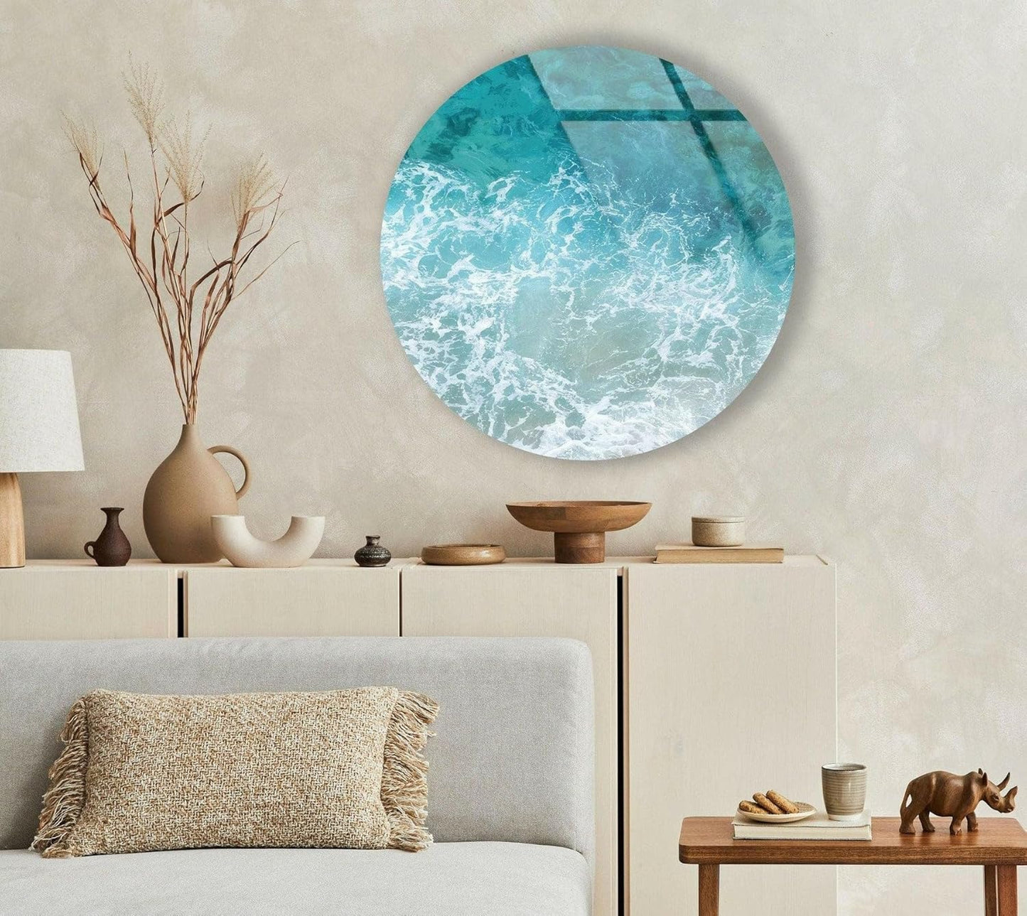 My Photostation.com 20''(50cm) Diameter Sea Waves Round Glass Wall Art Tempered Glass Printing Wall Decor Large Wall Art Wall Hangings
