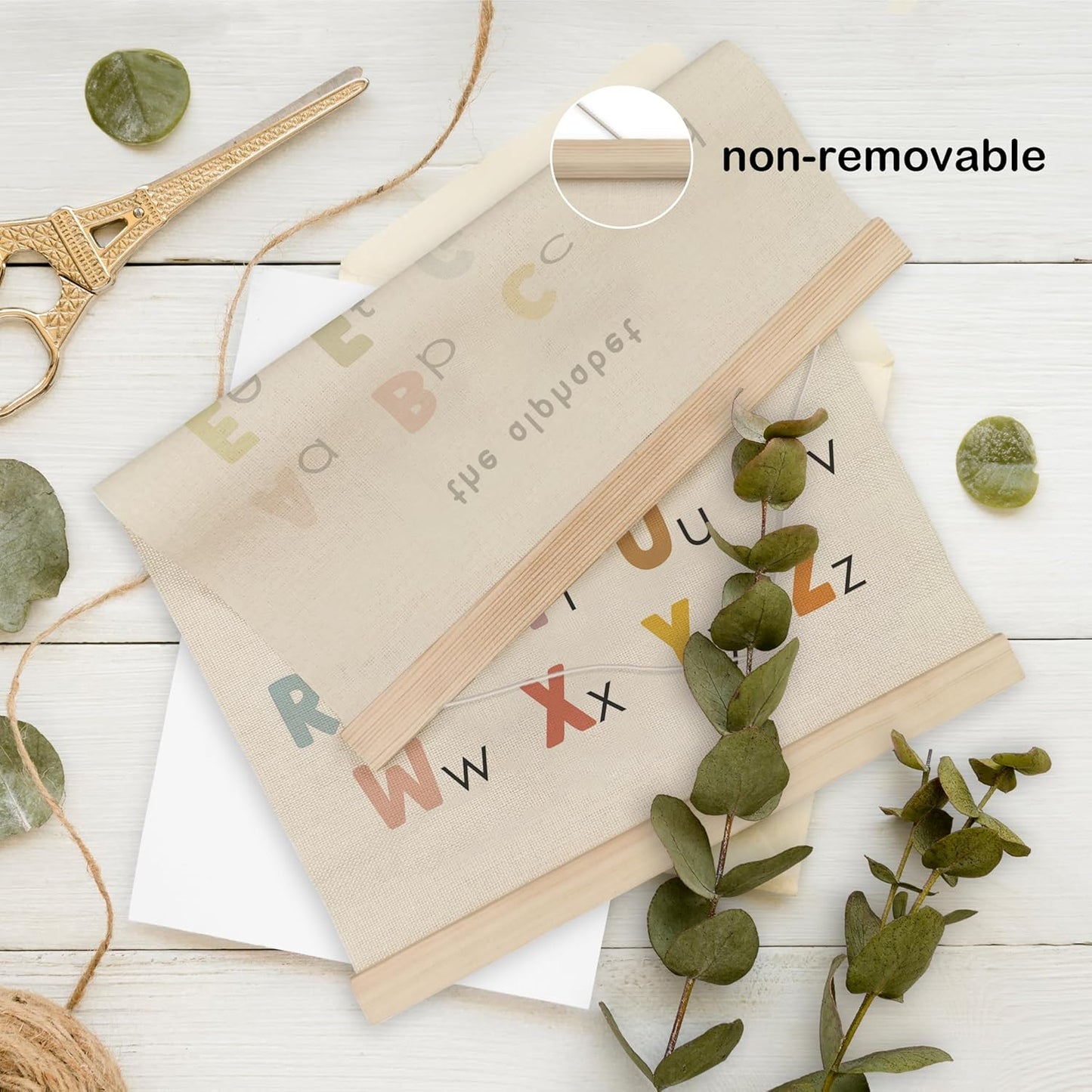 HRQKO ABC Poster Hanger Frame, Alphabet Wall Art, Cute ABC Poster Wall Art with Wooden Frames, Alphabet Banner Wall Hanging Decor for Nursery Toddler Playroom, 12x16 inch