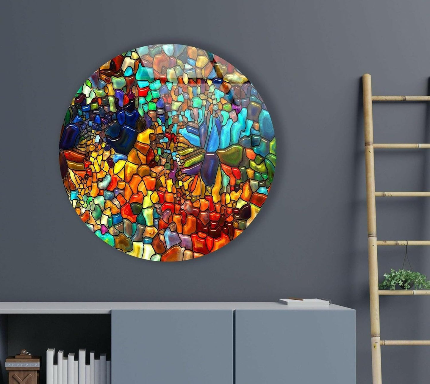 My Photostation.com 31.5''(80cm) Diameter Red Mosaic Round Glass Wall Art Tempered Glass Printing Wall Decor Large Wall Art Wall Hangings