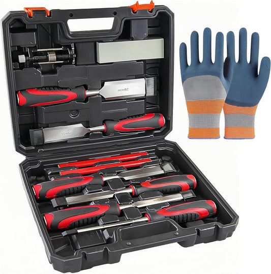 11 Piece Wood Chisels for Woodworking,Wood Chisel Sets Woodworking Tools Setwith Honing Guide, Sharpening Stone and Storage Case