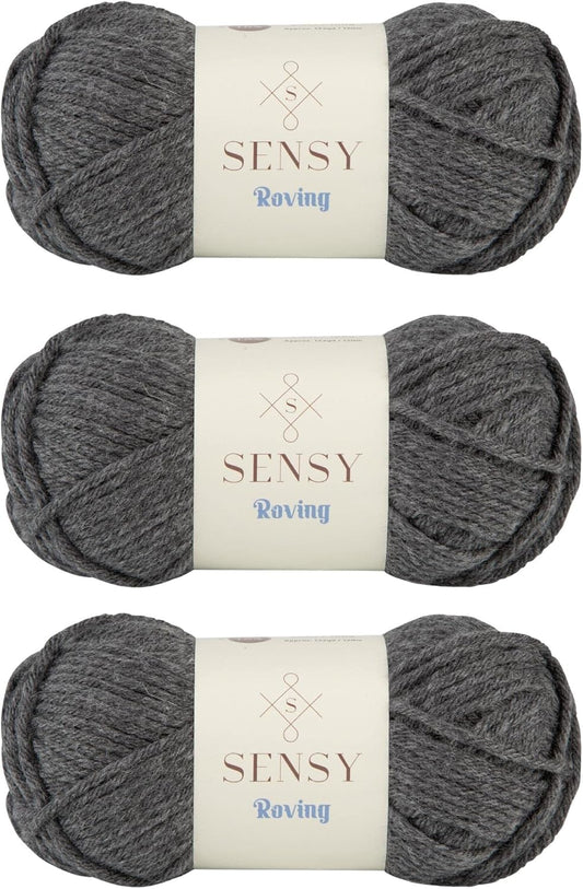 3 Skeins of Sensy Roving Yarn, 3.5 oz, 132 Yards, Gauge 5 Bulky (Dark Gray Heather)