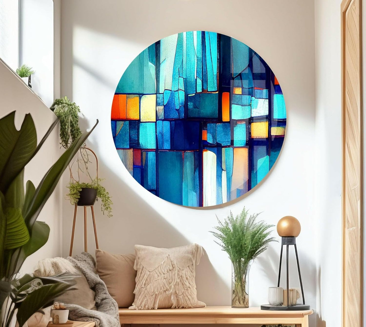 My Photostation.com 30Wx24H'' Blue Vibrant Stained Glass Wall ArtTempered Glass Printing Wall Decor Large Wall Art Wall Hangings