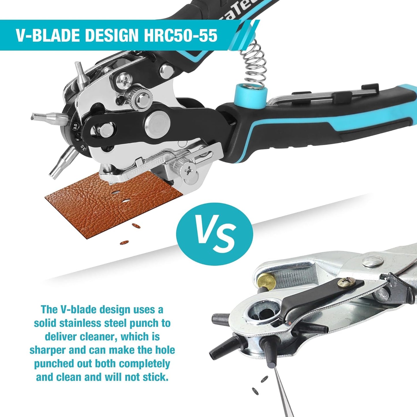 DURATECH Leather Hole Punch, Heavy Duty Belt Hole Punch Plier with 6 Solid Holes for Belts, Watch Bands, Straps, Pet Collars, Saddles, Shoes, Fabric, DIY Home or Christmas Craft Projects