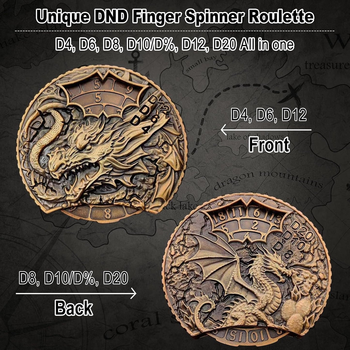 DND Dice Set Roulette: Fidget D4 D6 D8 D10 D10% D12 D20 All in One Metal D&D Spinner Dice - Cool Role Playing Dice Gifts for Dungeons and Dragons TRPG MTG Games Lover Players (Ancient Bronze)