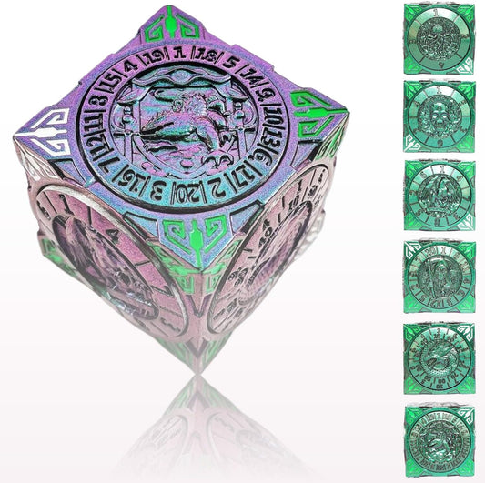 6 Sided Spinner DND Dice - Metal D4 D6 D8 D10 D10% D12 D20 All in One D&D Set - Cool Role Playing Gifts for Dungeons and Dragons TRPG MTG Games Lover Players Purple