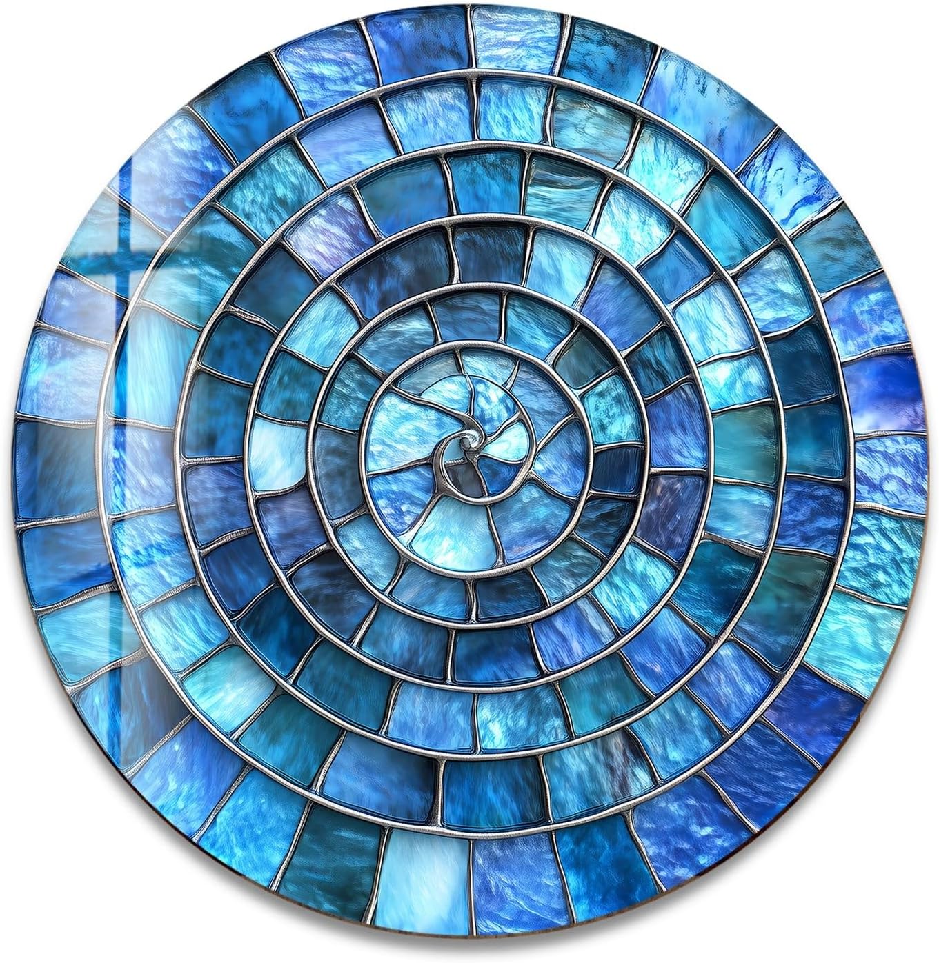 My Photostation.com 31.5''(80cm) Diameter Blue Aqua Spiral Harmony Round Glass Wall Art Tempered Glass Printing Wall Decor Large Wall Art Wall Hangings