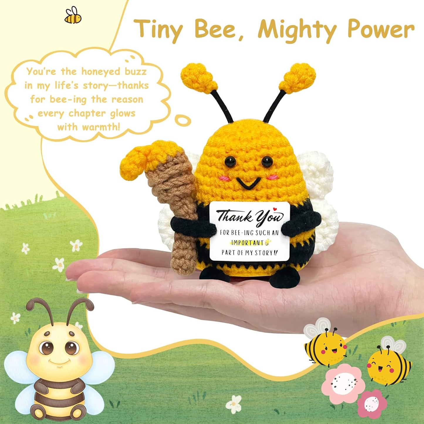 Thank You Gifts for Women Men - Appreciation Gifts for Coworker, Boss, Mom, Friends, Wife, Positive Bee Crochet Animals, Teacher Appreciation Gift, Thank You Cheer Up Gift, Handmade Crochet Bee Decor