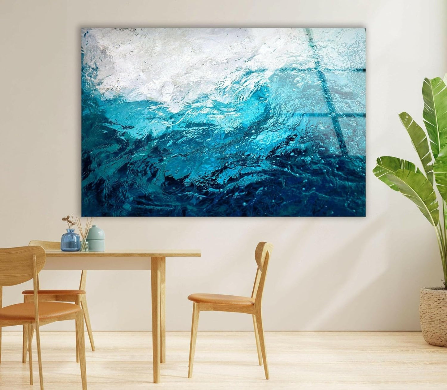 My Photostation.com 60WX40H'' Blue Waves Abstract Glass Wall ArtTempered Glass Printing Wall Decor Large Wall Art Wall Hangings