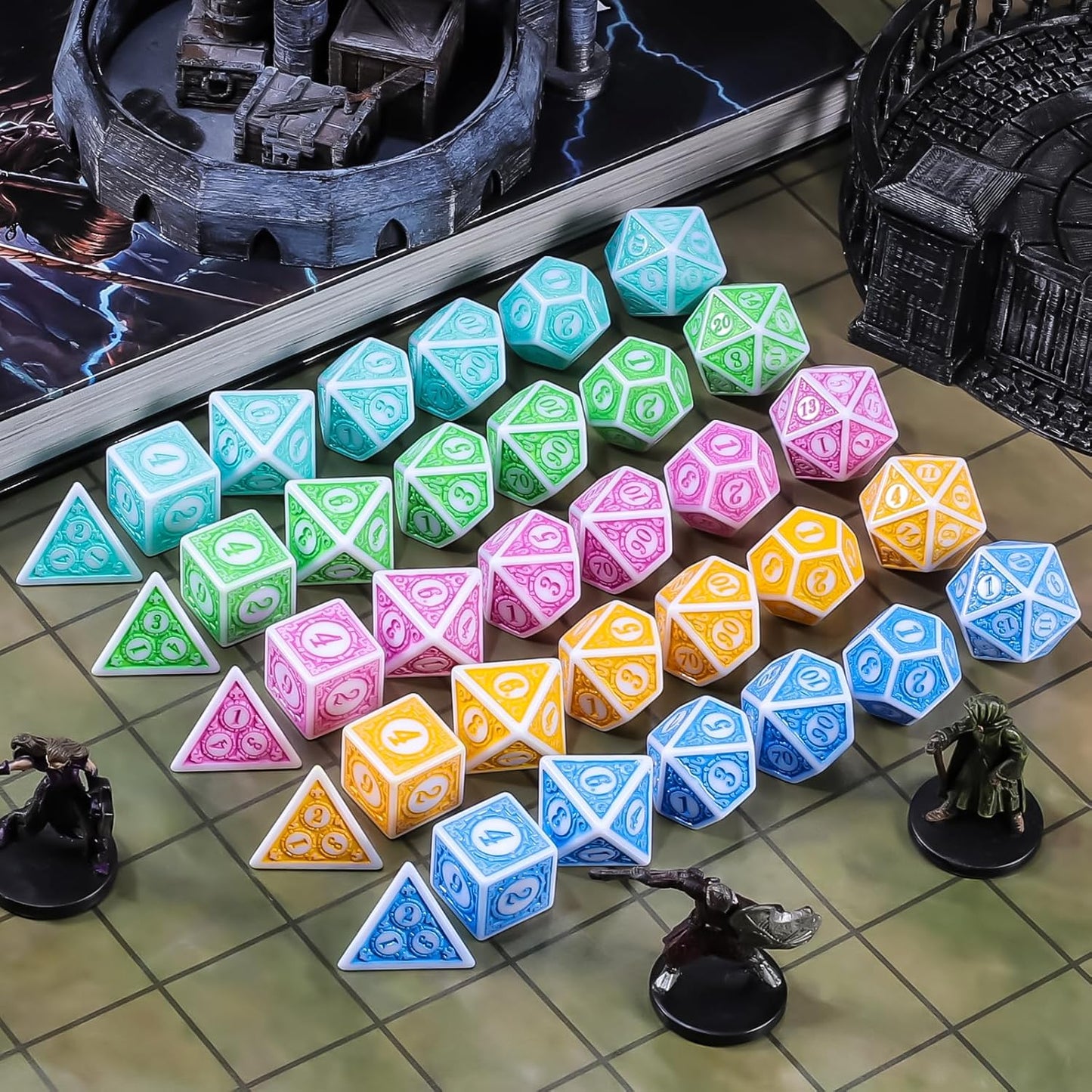 CiaraQ DND Dice with 5 Pouches, 5 Sets of Retro Polyhedral Dice for MTG D&D Board Games, 35 Pieces Role Playing Dice