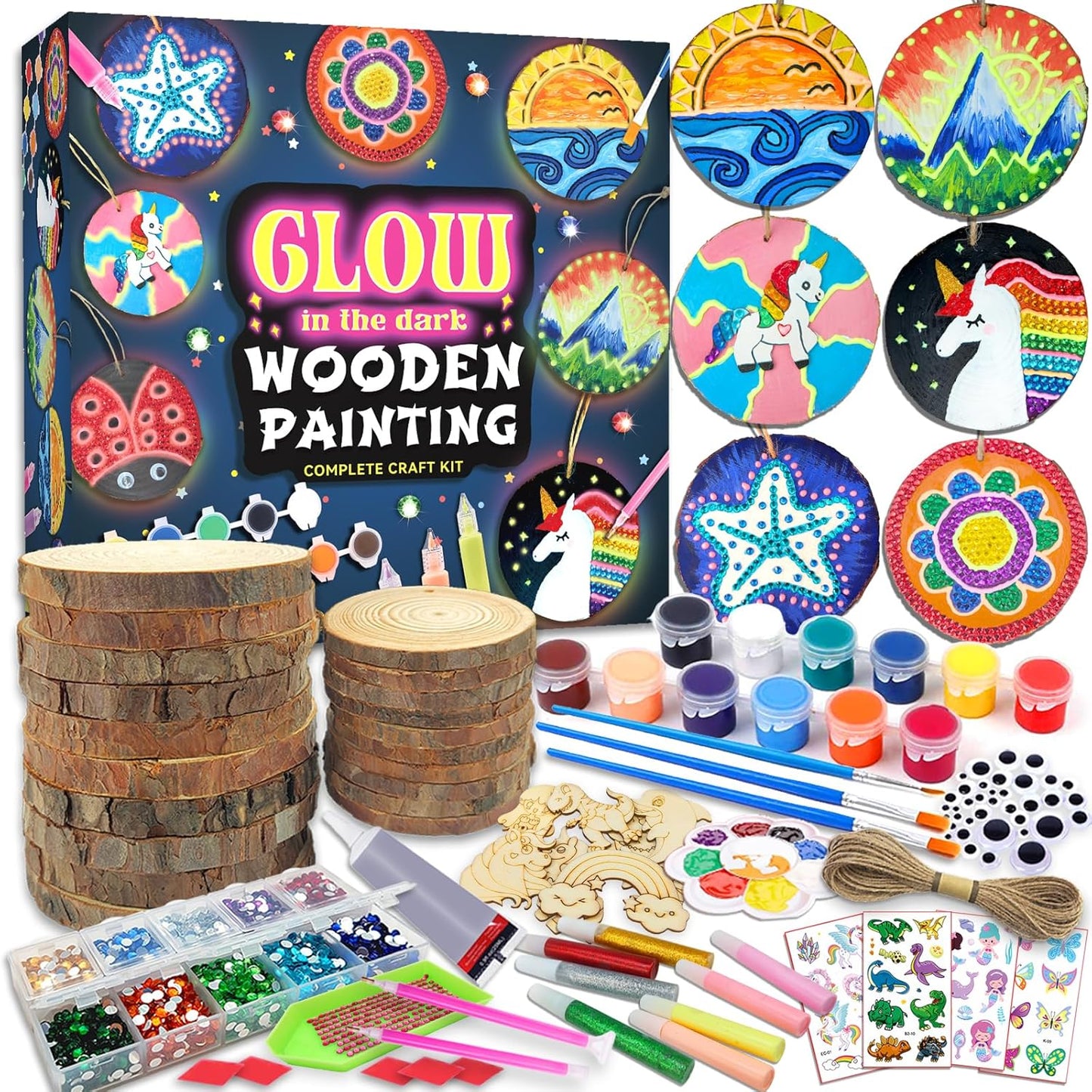 klmars Kids Wooden Painting Kit-Glow in The Dark-Arts & Crafts Gifts for Boys Girls Ages 5-12-Craft Activities Kits - Creative Art Toys for 5, 6, 7, 8, 9, 10, 11 & 12 Year Old Kids