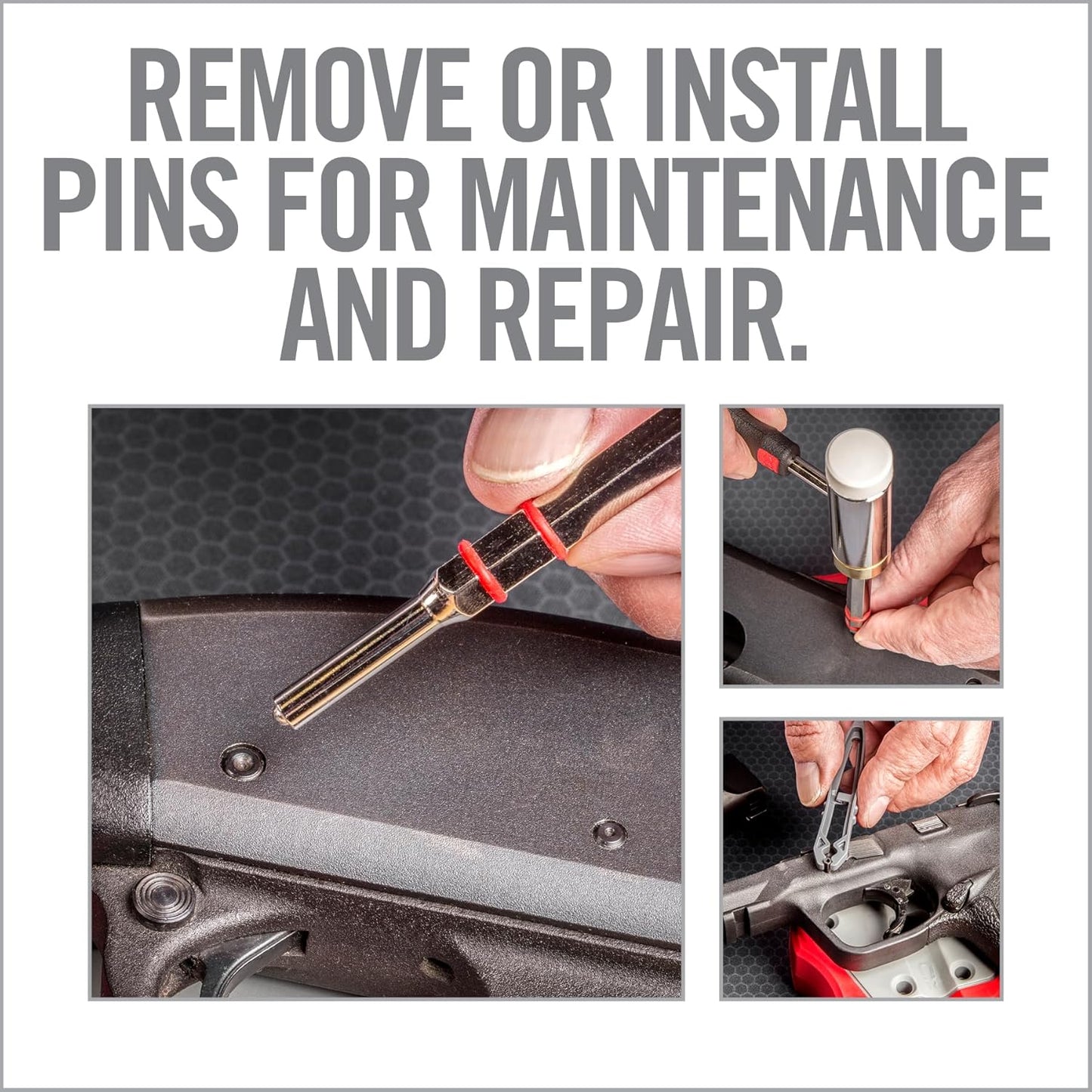 Real Avid Roll Pin Punch Set & Hammer + Non-Slip Magnetic Bench Block | 10 Nickel-Plated Steel Roll Pin Punches, 4 Interchangeable Hammer Heads - Brass, Steel, Ruber, Nylon & Non-Marring Bench Block