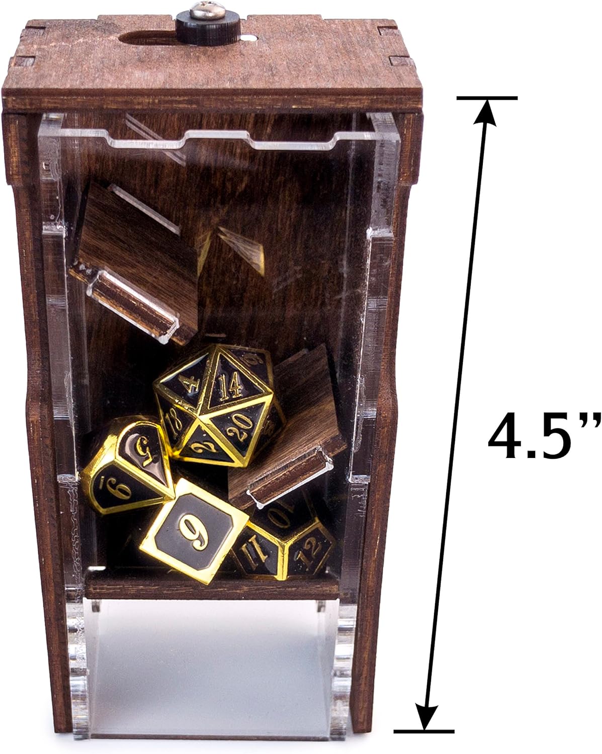 C4Labs Micro Travel Portable Dice Tower and Dice Vault | Fits Standard Seven Set of Dice (Walnut)