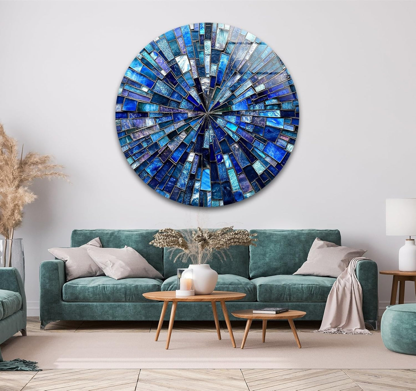My Photostation.com 15.8''(40cm) Diameter Radiant Mosaic Burst Round Glass Wall Art Tempered Glass Printing Wall Decor Large Wall Art Wall Hangings
