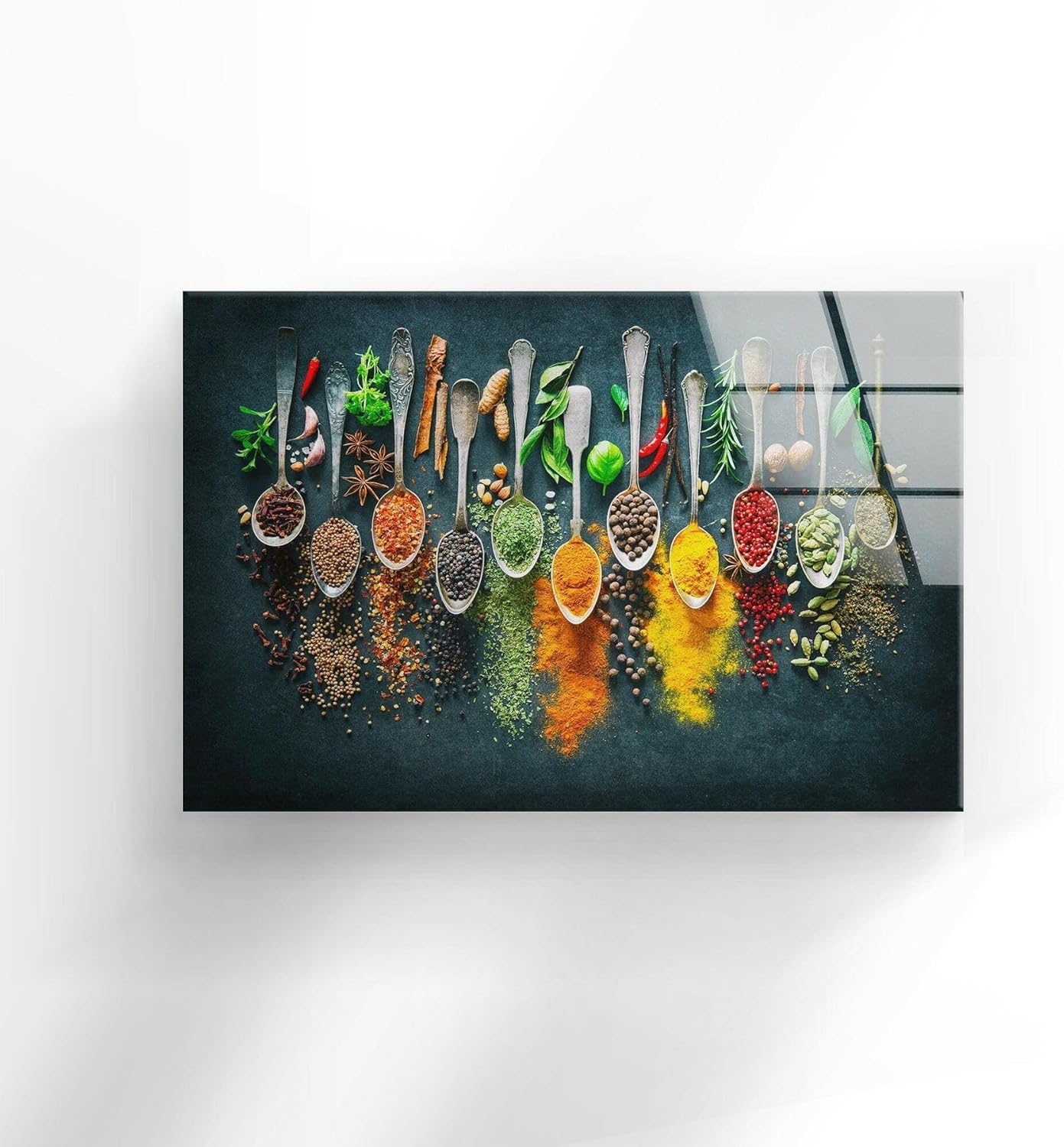 My Photostation.com Round 24'' Spoon Spices Glass Wall ArtTempered Glass Printing Wall Decor Large Wall Art Wall Hangings