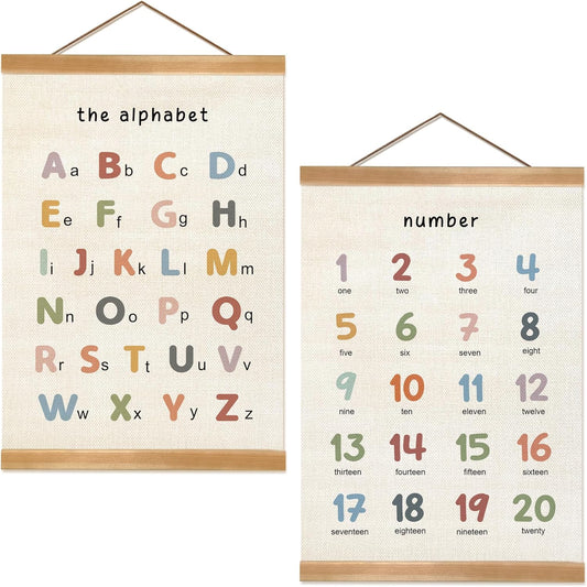 ZTGDA Alphabet Numbers Poster Set of 2, Alphabet Numbers Wall Art, ABC Banner Poster, Banner Wall Hanging Decor for Toddler Room Playroom Nursery Wall Classroom Decor (12x16inch ABC&123)