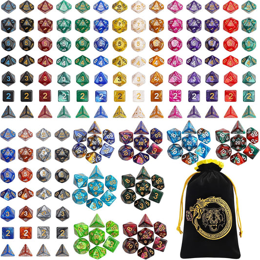 CiaraQ DND Dice Sets - 26 X 7 Polyhedral Dice (182pcs) with a Large Drawstring Bag Great for Dungeons and Dragons, Role Playing Table Game.