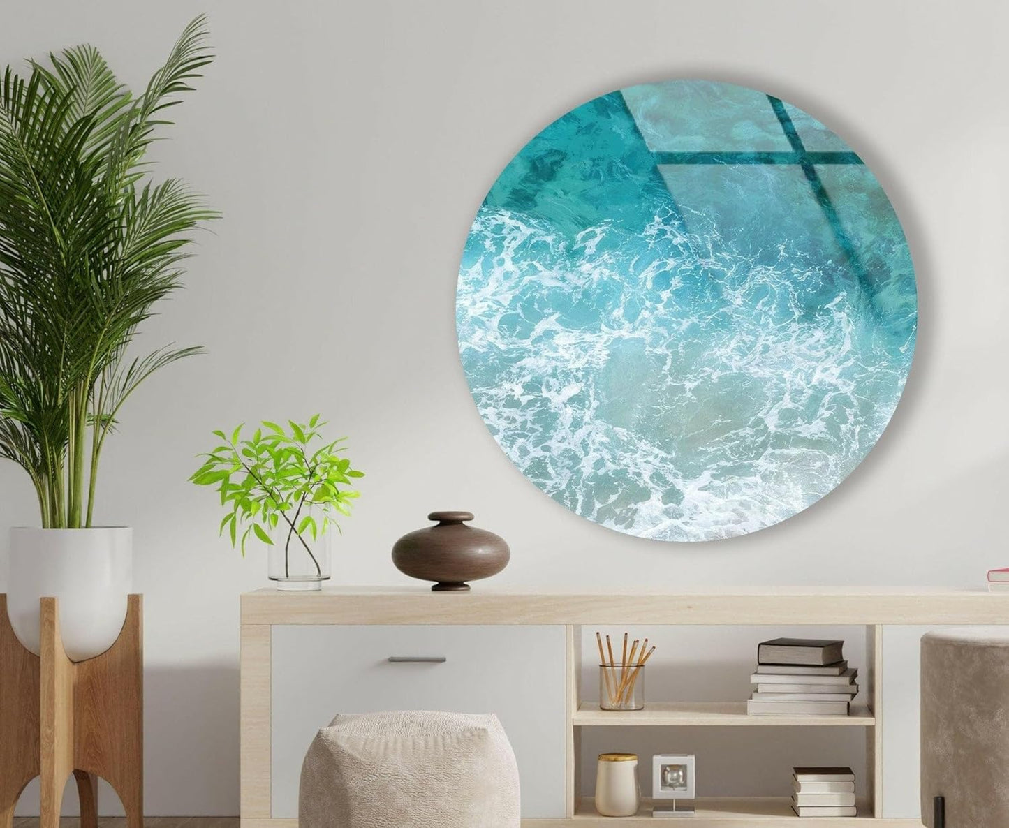 My Photostation.com 20''(50cm) Diameter Sea Waves Round Glass Wall Art Tempered Glass Printing Wall Decor Large Wall Art Wall Hangings