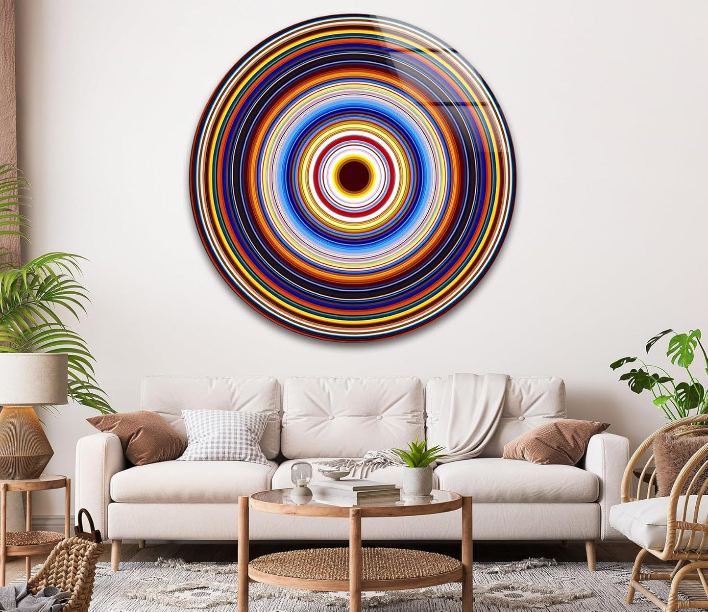 My Photostation.com 31.5''(80cm) Diameter Colorful Concentric Circles Round Glass Wall Art Tempered Glass Printing Wall Decor Large Wall Art Wall Hangings