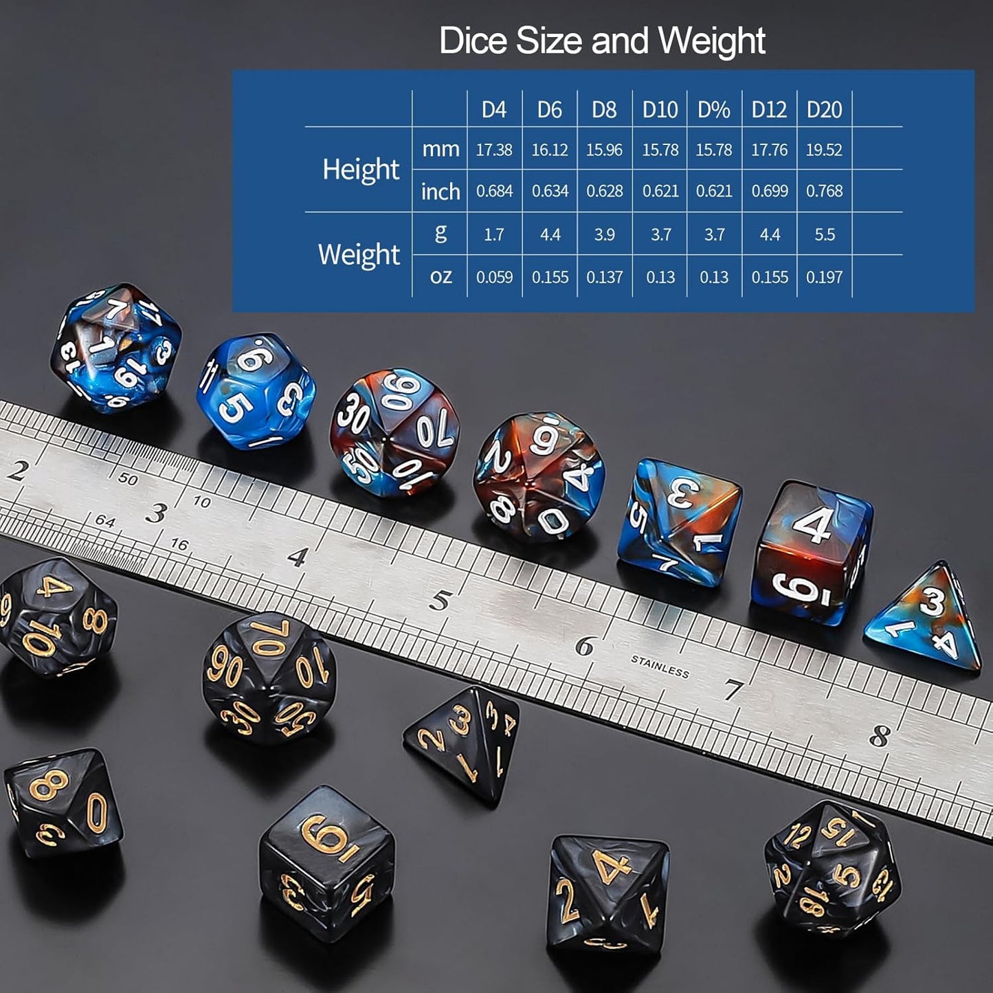 QMay DND Dice Set -25x7 (175pcs) Polyhedral Dice Compatible with Dungeons and Dragons D&D RPG MTG Table Games.25 Sets of 7 dice and a dice Bag