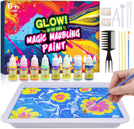 Glow Water Marbling Paint for Kids, Arts and Crafts Crafts for Kid Age 6-12 Birthday Gifts Ideas (Marbling Paint Blue)