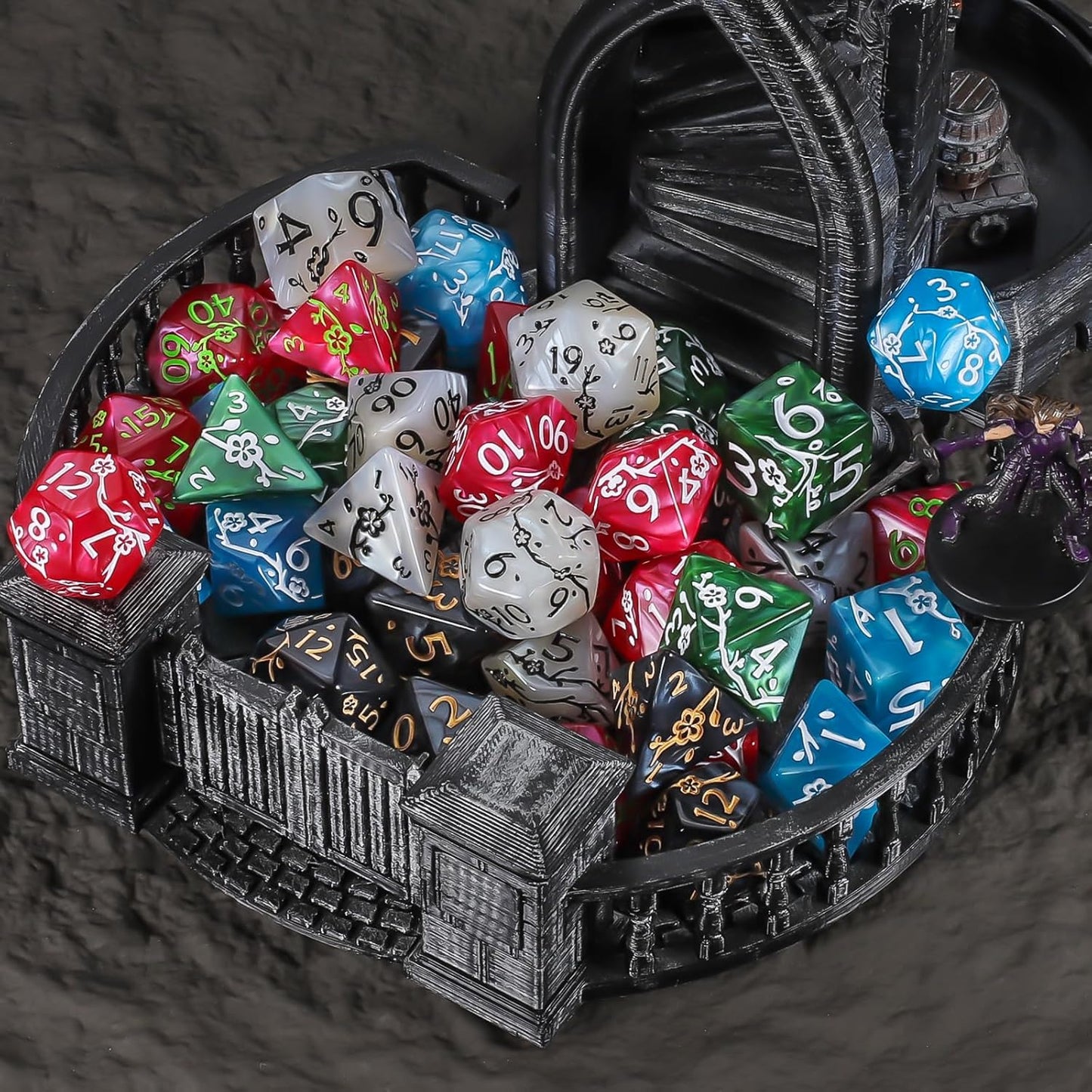 CiaraQ Polyhedral Dice Set (42pc) with 6 Drawstring Dice Pouches for Dungeons and Dragons RPG MTG Table Games. 6 Sets of Plum Blossom Pattern Role Playing Dice