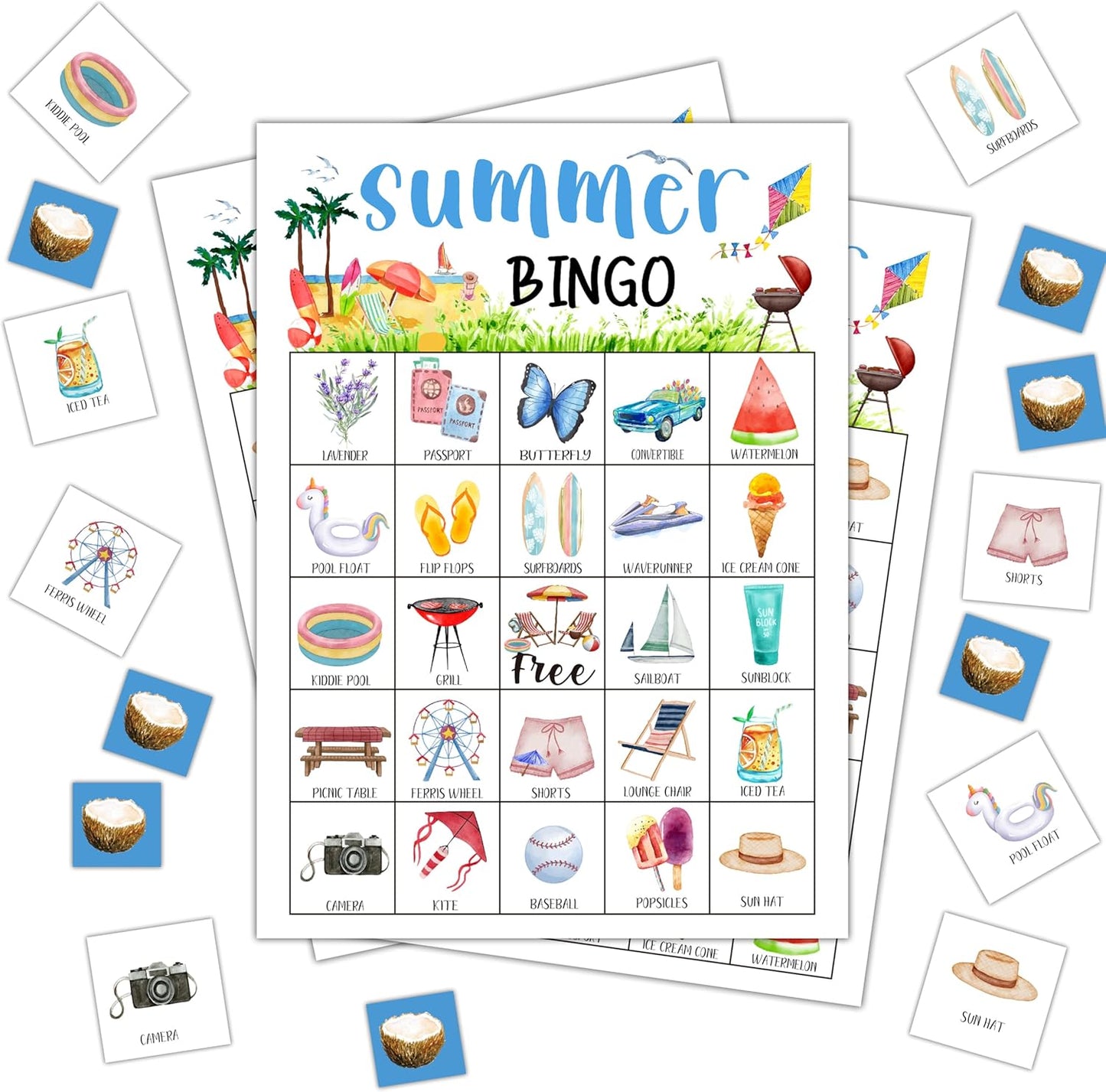 Summer Bingo Cards, Summer Party Bingo Cards for Adults, Hawaiian Bingo Games for Birthday Party Beach Luau Party, 24 Players Party Activity Favor Decoration Supplies, 01