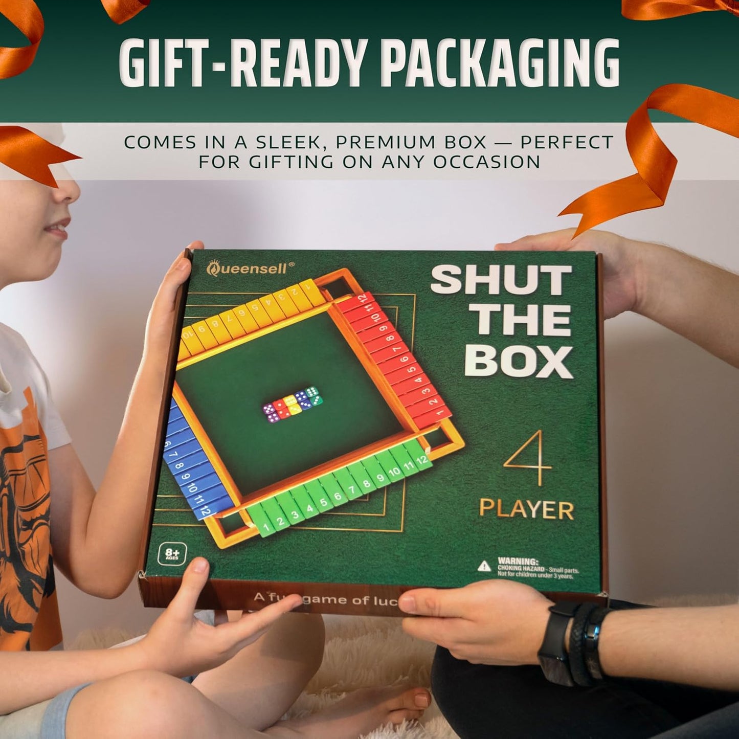 Shut The Box Game Wooden Board for 4 Players - 14-inch Shut The Box Game 12 Numbers for Adults & Kids - Ideal for Games Night