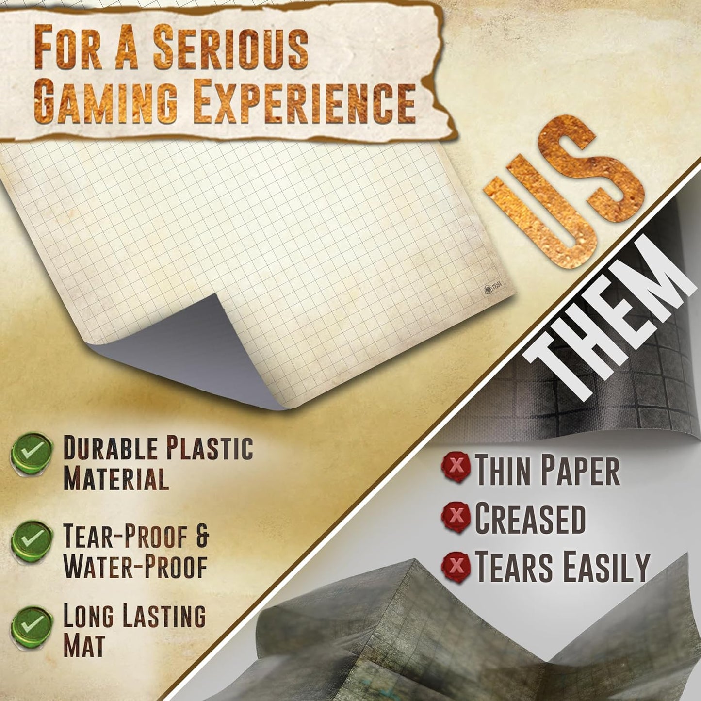 Melee Mats DND Map Starter Kit for Dungeons & Dragons Game - 35” x 48", Wet/Dry Erase Battle Terrain Grid - Ultimate Tabletop Gaming Experience with Accessories